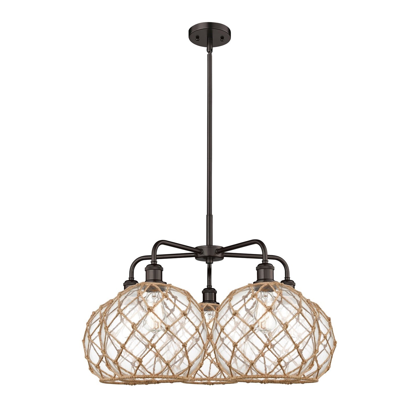Innovations Farmhouse Rope 29in 5-Light Chandelier | Industrial Oil Rubbed Bronze Steel and Clear Glass | Dining Room & | Model 516-5CR-OB-G122-10RB