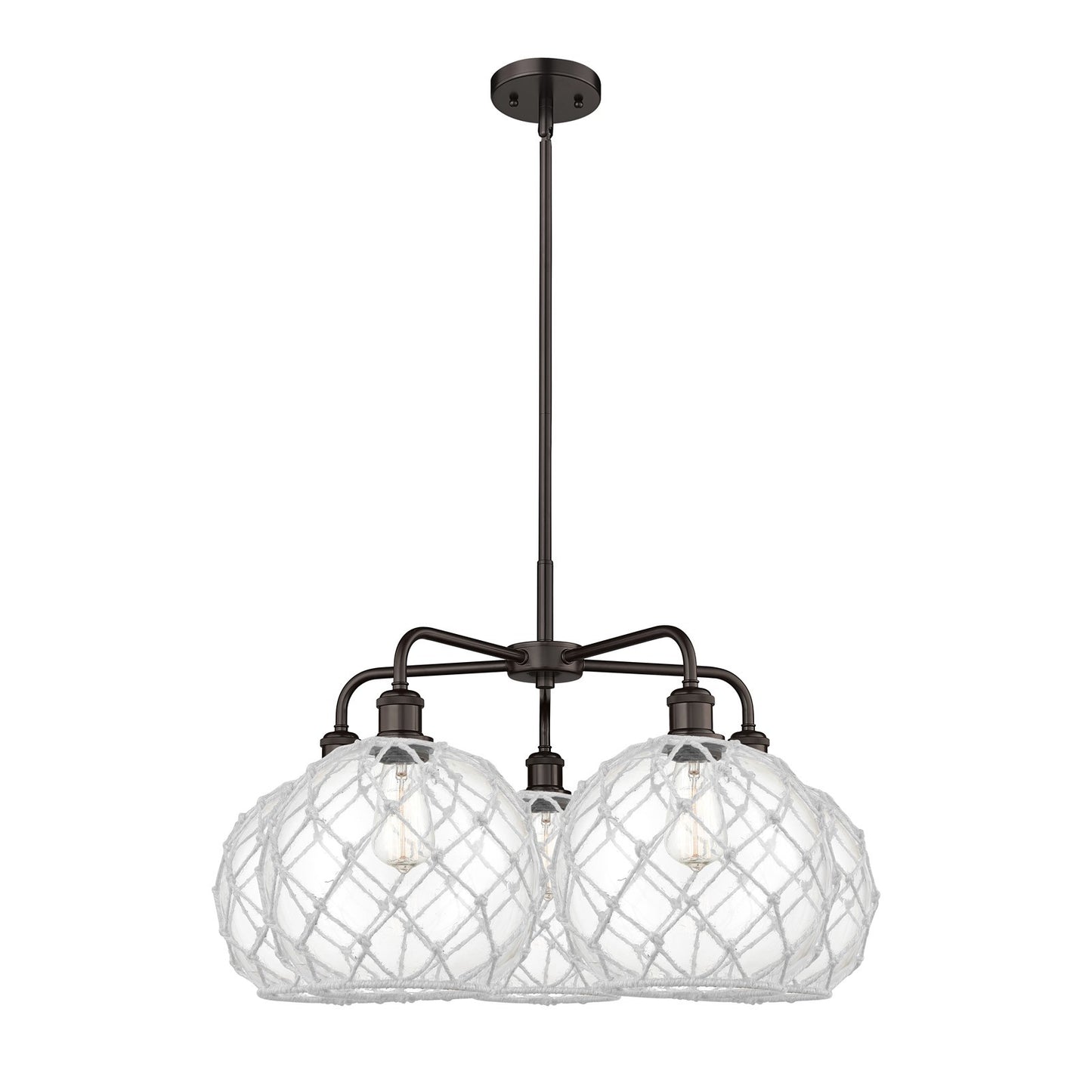 Innovations Farmhouse Rope 29in 5-Light Chandelier | Industrial Oil Rubbed Bronze Steel and Clear Glass with White Rope | Model 516-5CR-OB-G122-10RW