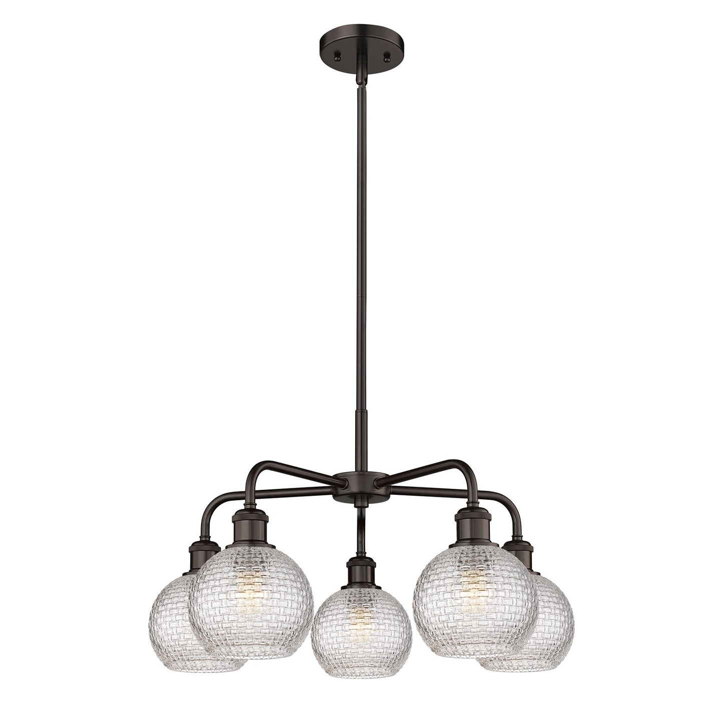Innovations Athens 24in 5-Light Chandelier | Modern Farmhouse Oil Rubbed Bronze Steel and Clear Basket Weave Glass | Dining | Model 516-5CR-OB-G122C-6CL