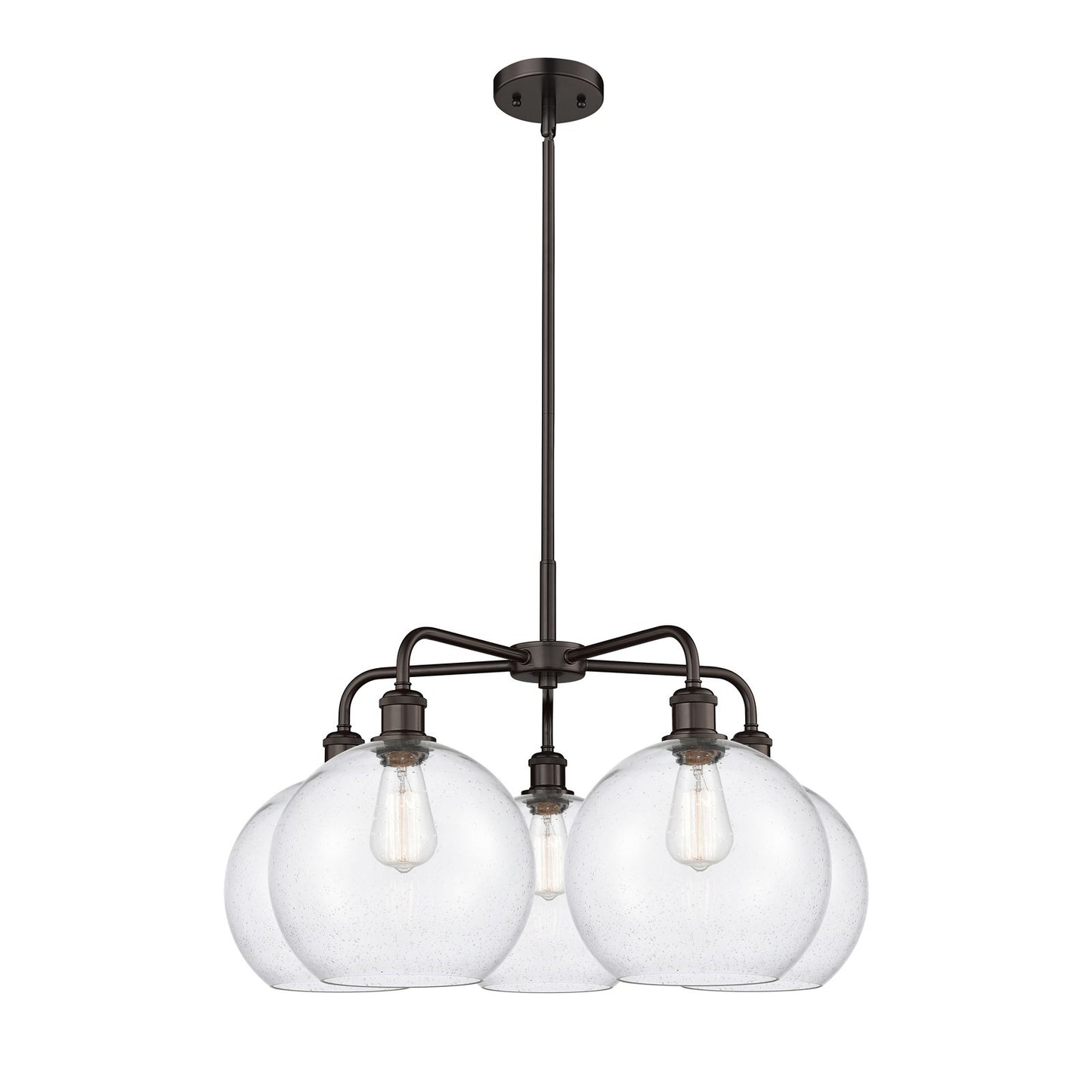 Innovations Athens 28in 5-Light Chandelier | Industrial Oil Rubbed Bronze Steel and Seedy Glass | Dining Room & Living Room | Model 516-5CR-OB-G124-10