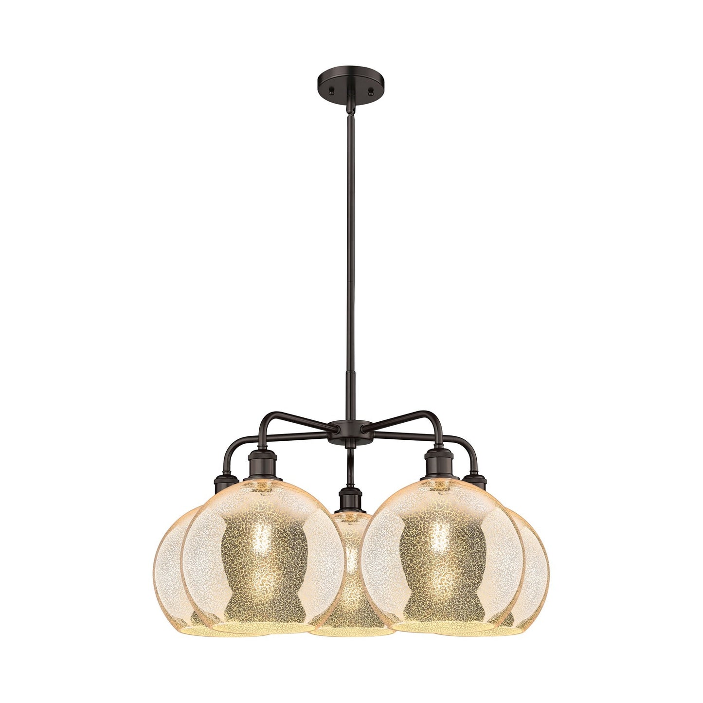 Innovations Athens 28in 5-Light Chandelier | Industrial Oil Rubbed Bronze Steel and Mercury Glass | Dining Room & Living Room | Model 516-5CR-OB-G128-10