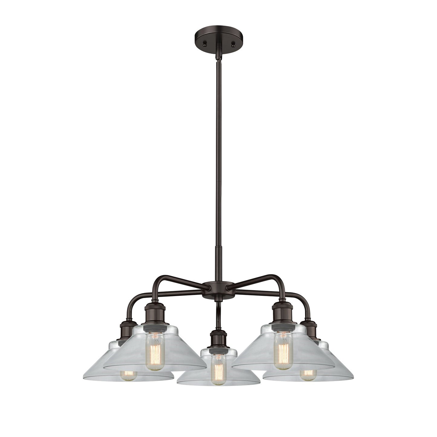 Innovations Orwell 26in 5-Light Chandelier | Industrial Oil Rubbed Bronze Steel and Clear Glass | Dining Room & Living Room | Model 516-5CR-OB-G132