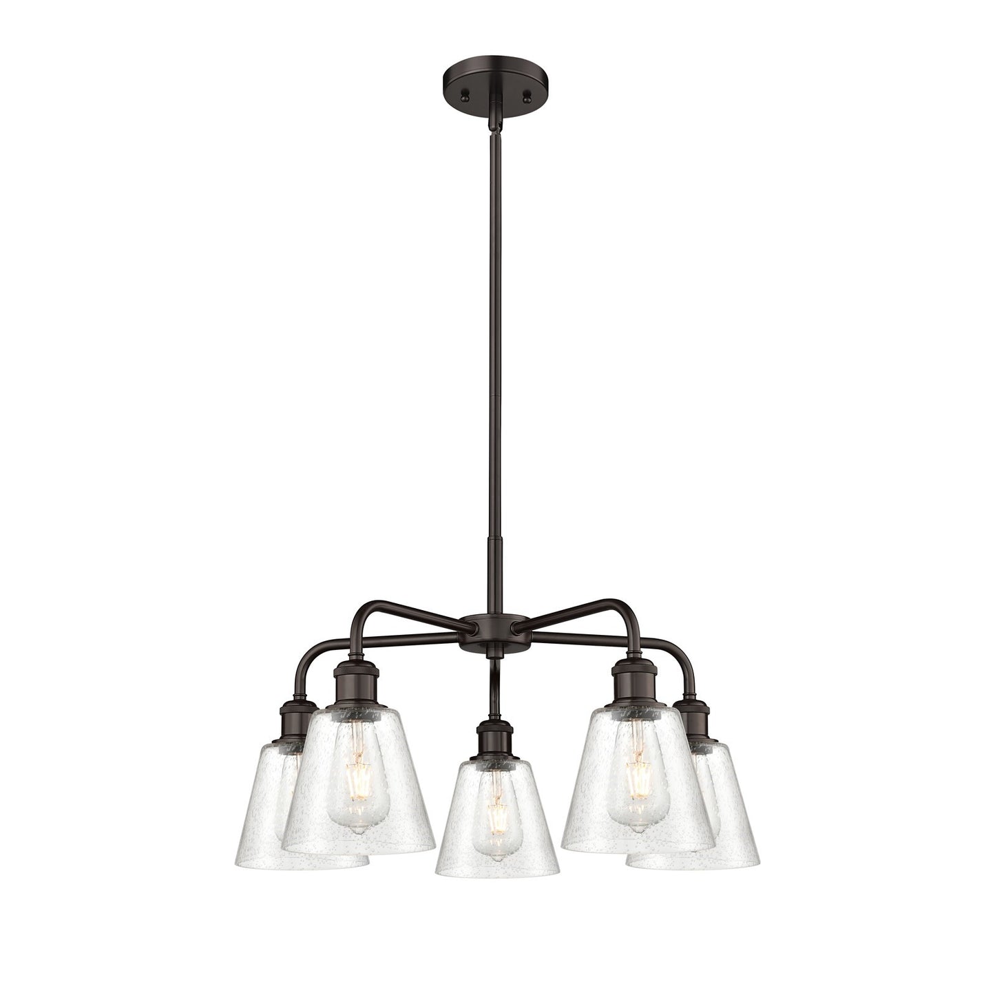 Innovations Caton 24.5in 5-Light Chandelier | Industrial Oil Rubbed Bronze Steel and Frosted Glass | Dining Room & Living Room | Model 516-5CR-OB-G454