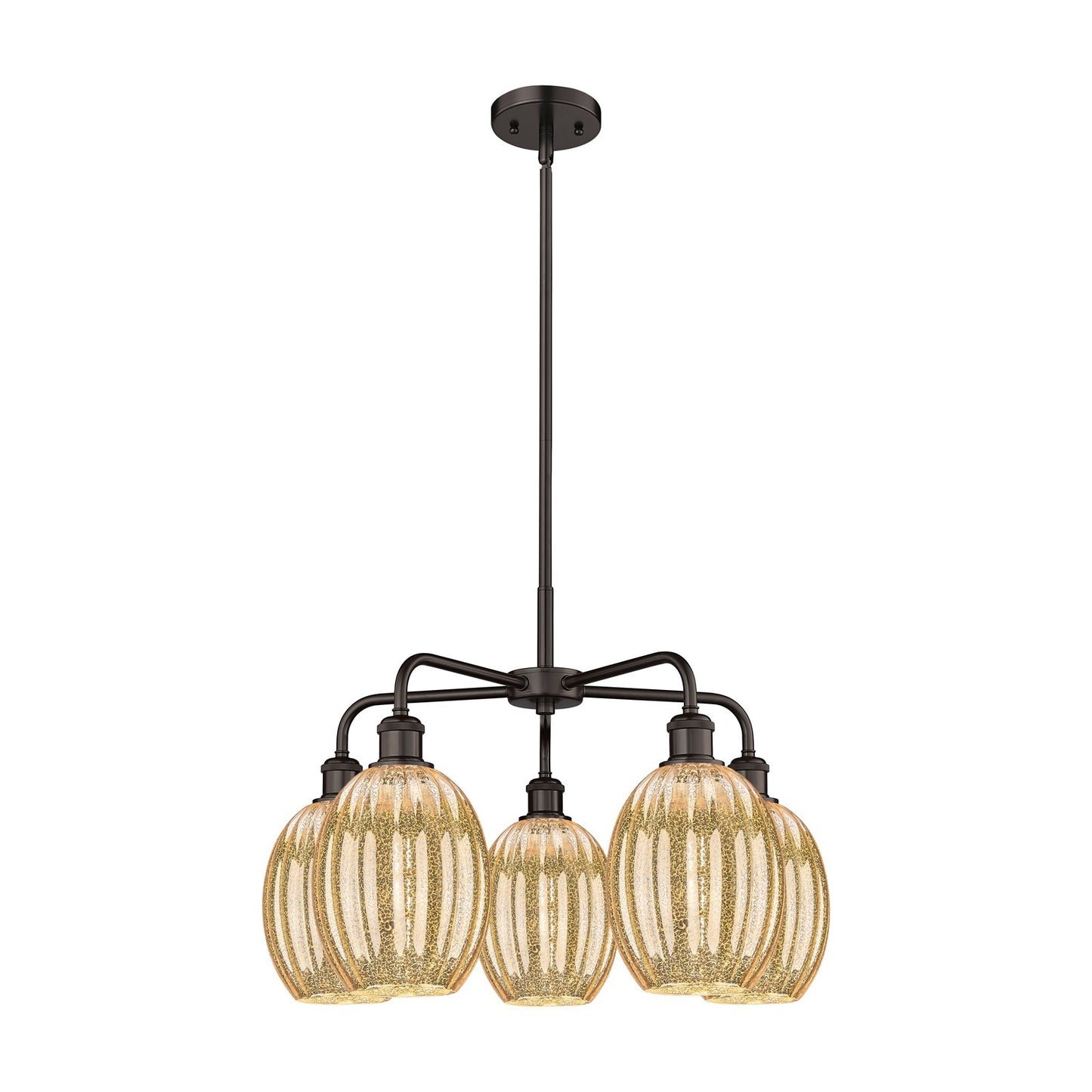 Innovations Preston Bulb 25in 5-Light Chandelier | Industrial Oil Rubbed Bronze Steel and Mercury Glass | Dining Room & Living | Model 516-5CR-OB-G459-6ME