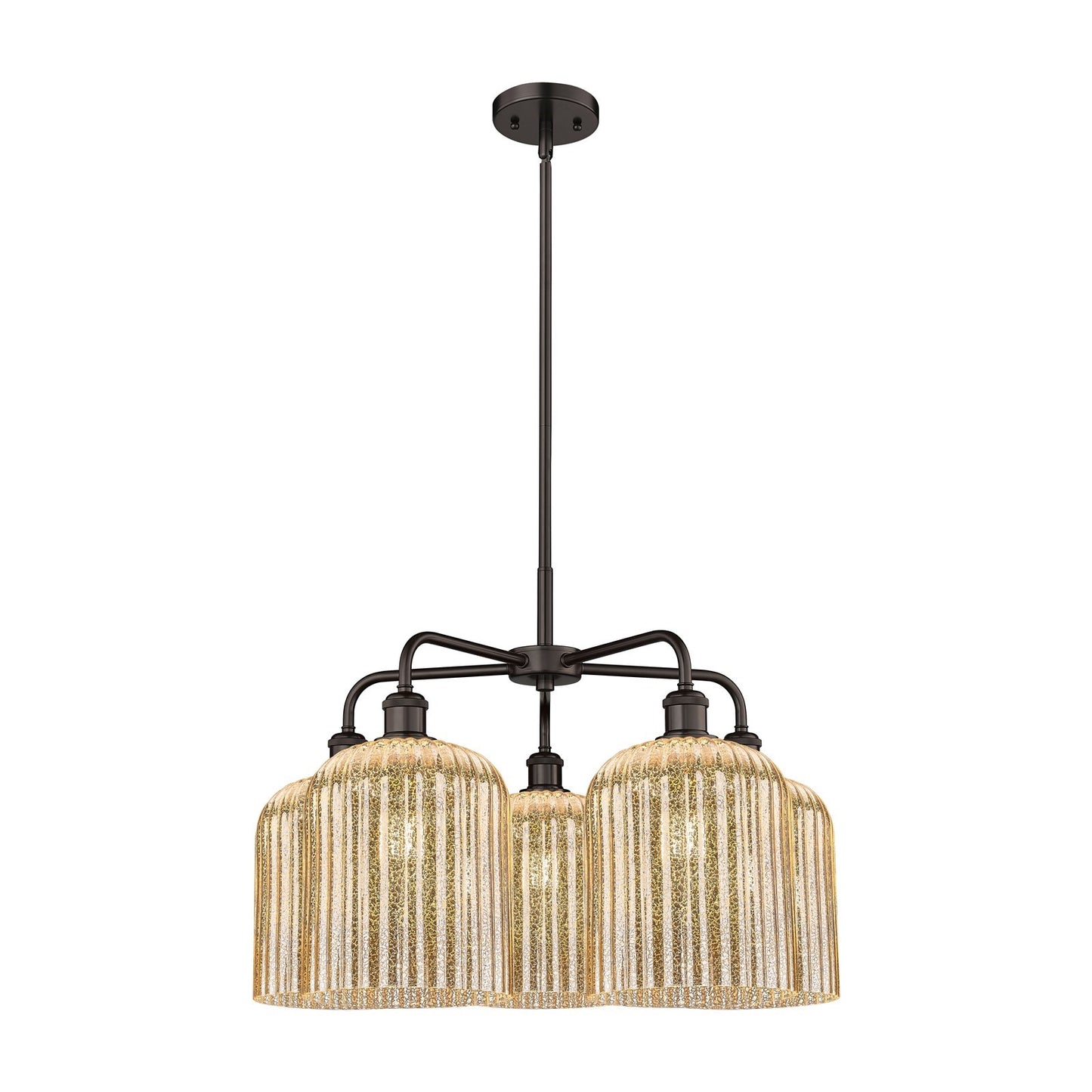 Innovations Bridal Veil 23in 5-Light Chandelier | Art Nouveau Oil Rubbed Bronze Steel and Mercury Ribbed Glass | Dining Room & | Model 516-5CR-OB-G559-8ME