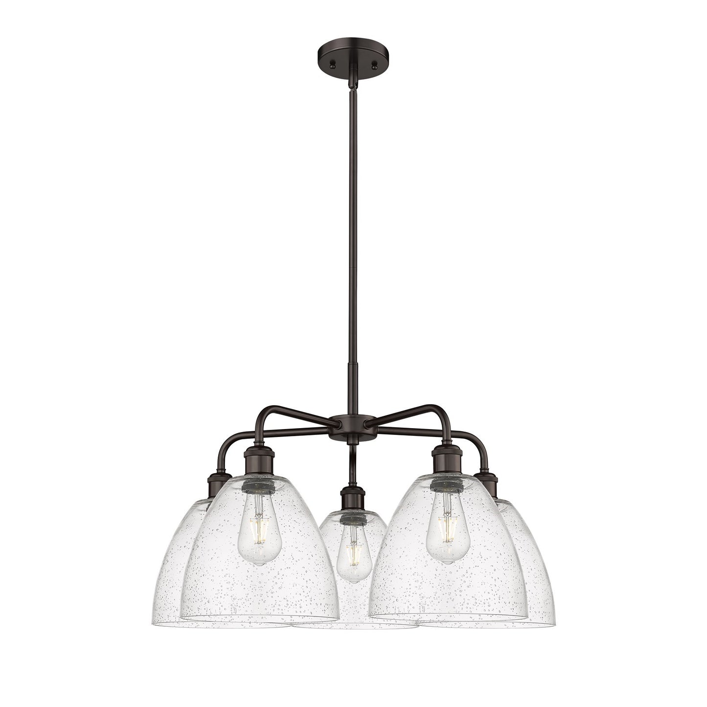 Innovations Bristol 27in 5-Light Chandelier | Industrial Oil Rubbed Bronze Steel and Seedy Glass | Dining Room & Living Room | Model 516-5CR-OB-GBD-94