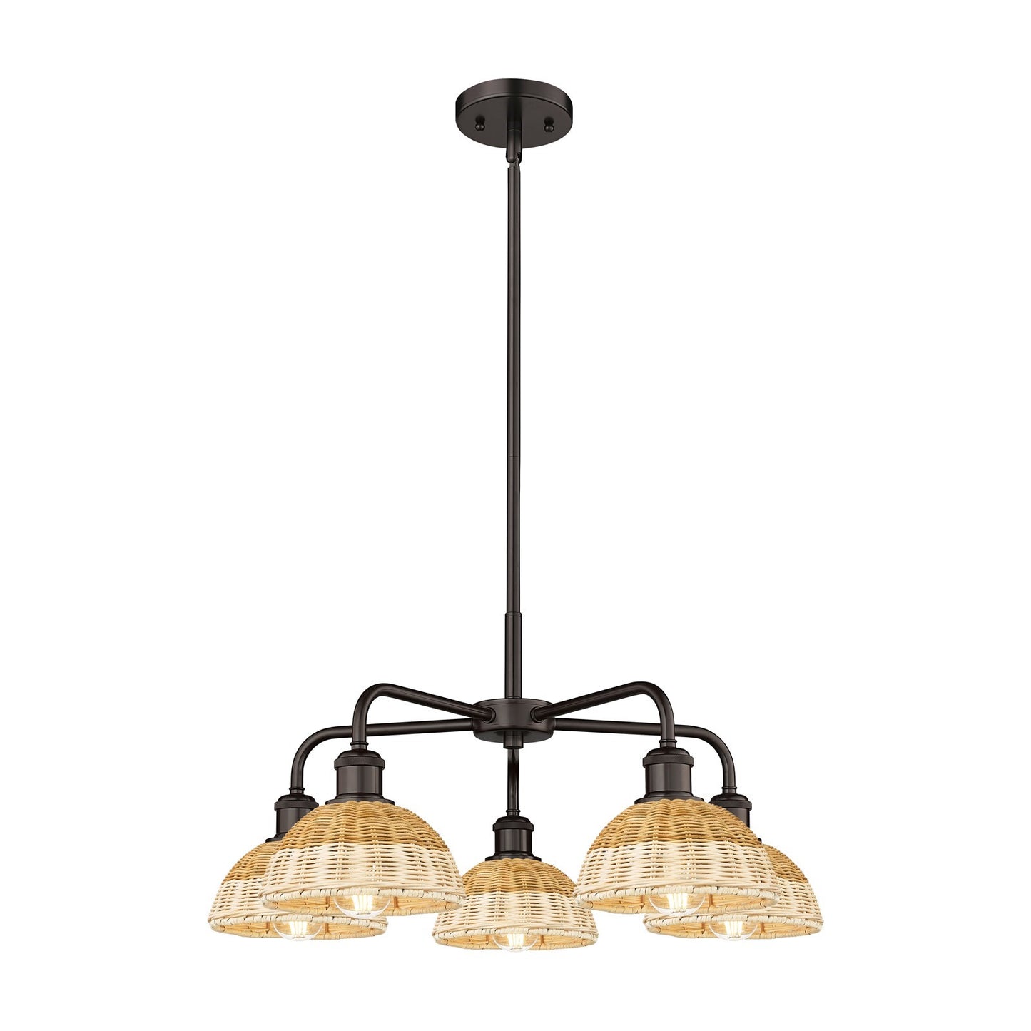 Innovations Bristol Natural II 26in 5-Light Chandelier | Industrial Oil Rubbed Bronze Steel and Natural Fiber Shade | Model 516-5CR-OB-NBD2-75-NAT