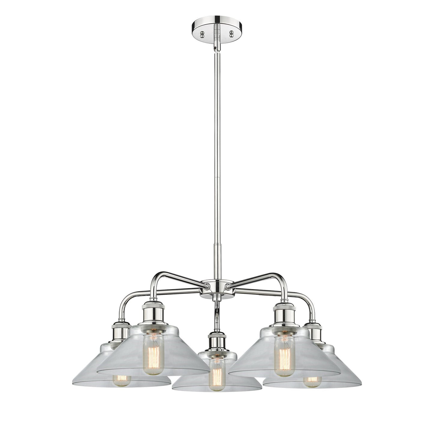 Innovations Orwell 26in 5-Light Chandelier | Industrial Polished Chrome and Clear Glass | Dining Room & Living Room | 26.38 x | Model 516-5CR-PC-G132