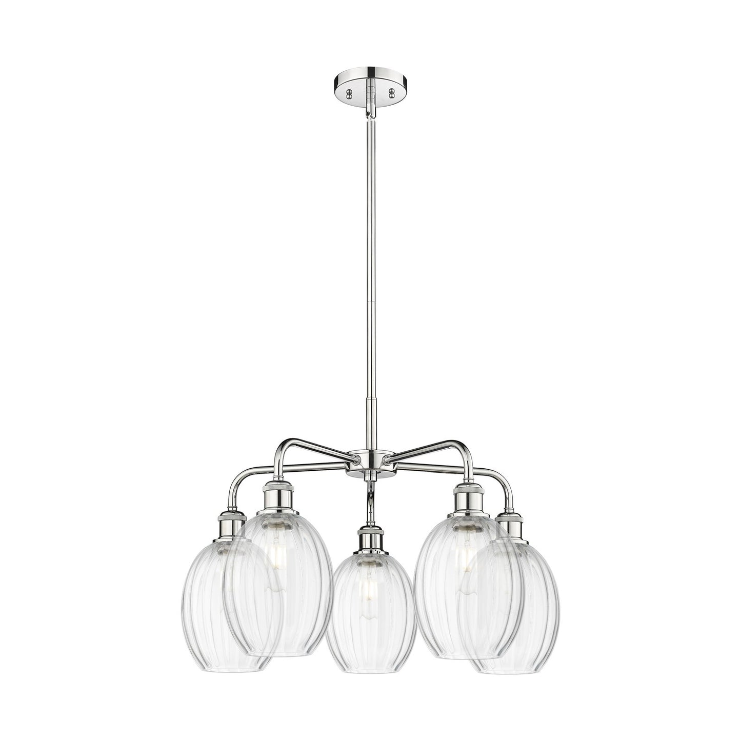 Innovations Preston Bulb 25in 5-Light Chandelier | Industrial Polished Chrome and Clear Glass | Kitchen Island & Dining Room | Model 516-5CR-PC-G459-6CL