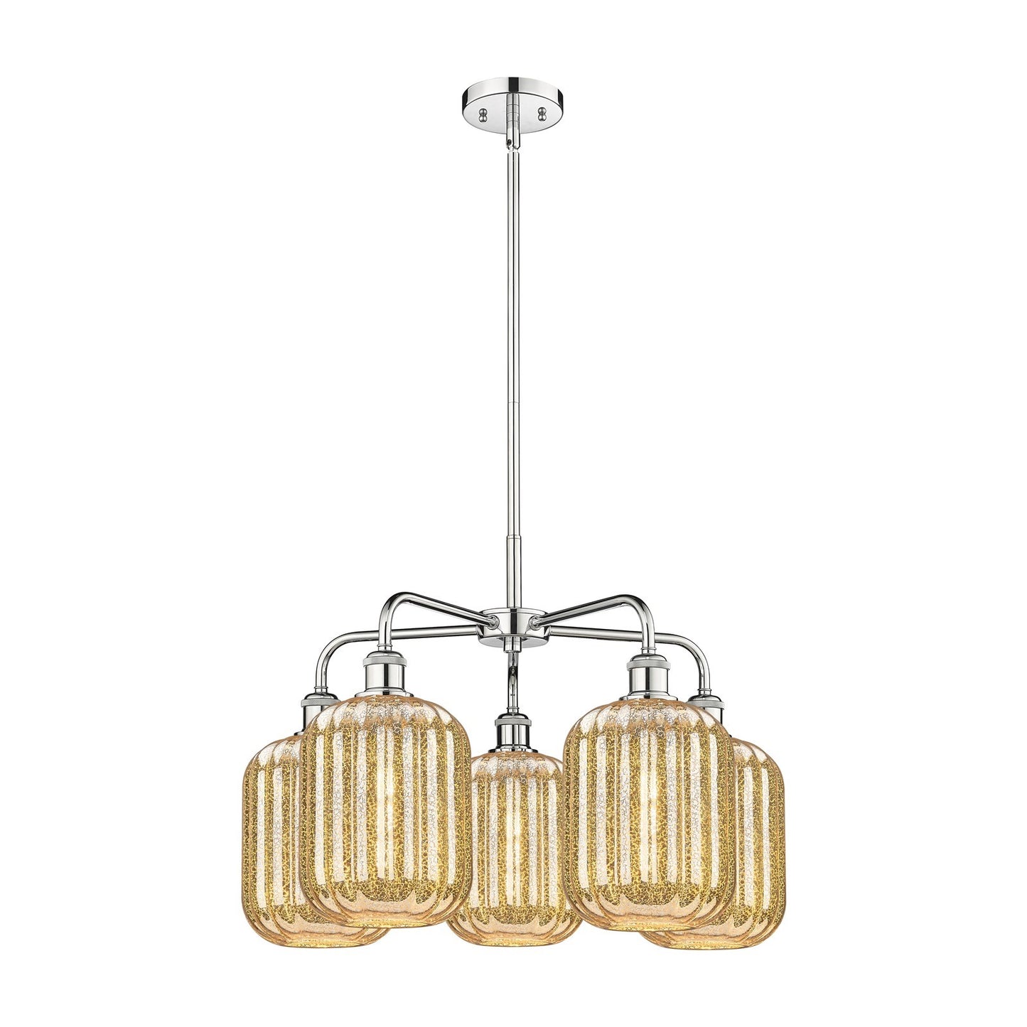 Innovations Preston Cylinder 25in 5-Light Chandelier | Industrial Polished Chrome and Mercury Glass | Dining Room & Living | Model 516-5CR-PC-G460-7ME