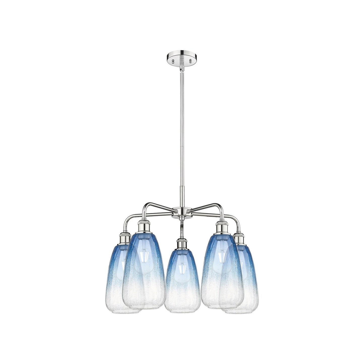 Innovations Brookhaven Almond 25in 5-Light Chandelier | Industrial Polished Chrome and Sapphire Blue Glass | Kitchen Island & | Model 516-5CR-PC-G480-6SB