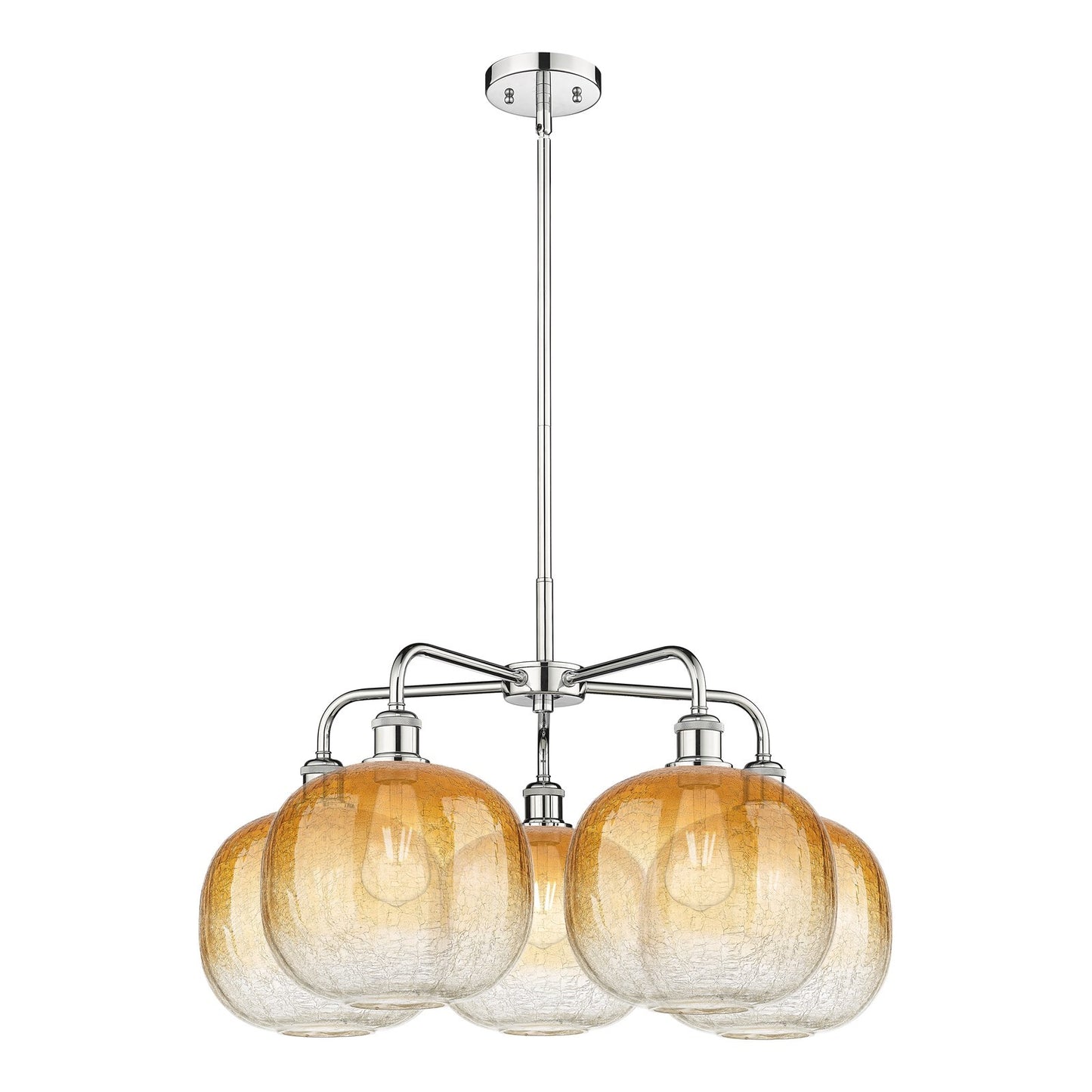 Innovations Brookhaven Sphere 29in 5-Light Chandelier | Industrial Polished Chrome and Amber Glass | Kitchen Island & Dining | Model 516-5CR-PC-G481-10AM