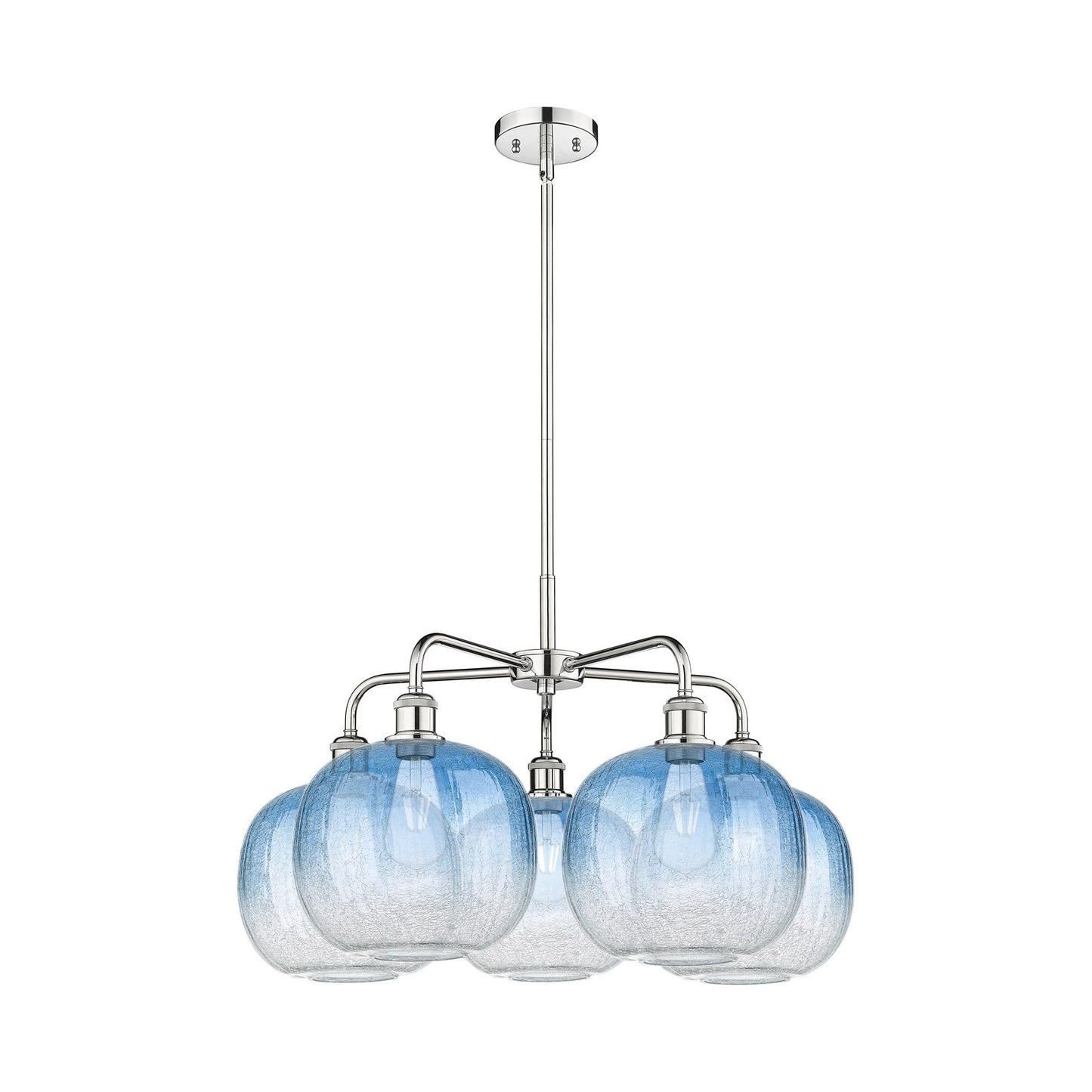 Innovations Brookhaven Sphere 29in 5-Light Chandelier | Industrial Modern Polished Chrome and Sapphire Blue Glass | Kitchen | Model 516-5CR-PC-G481-10SB