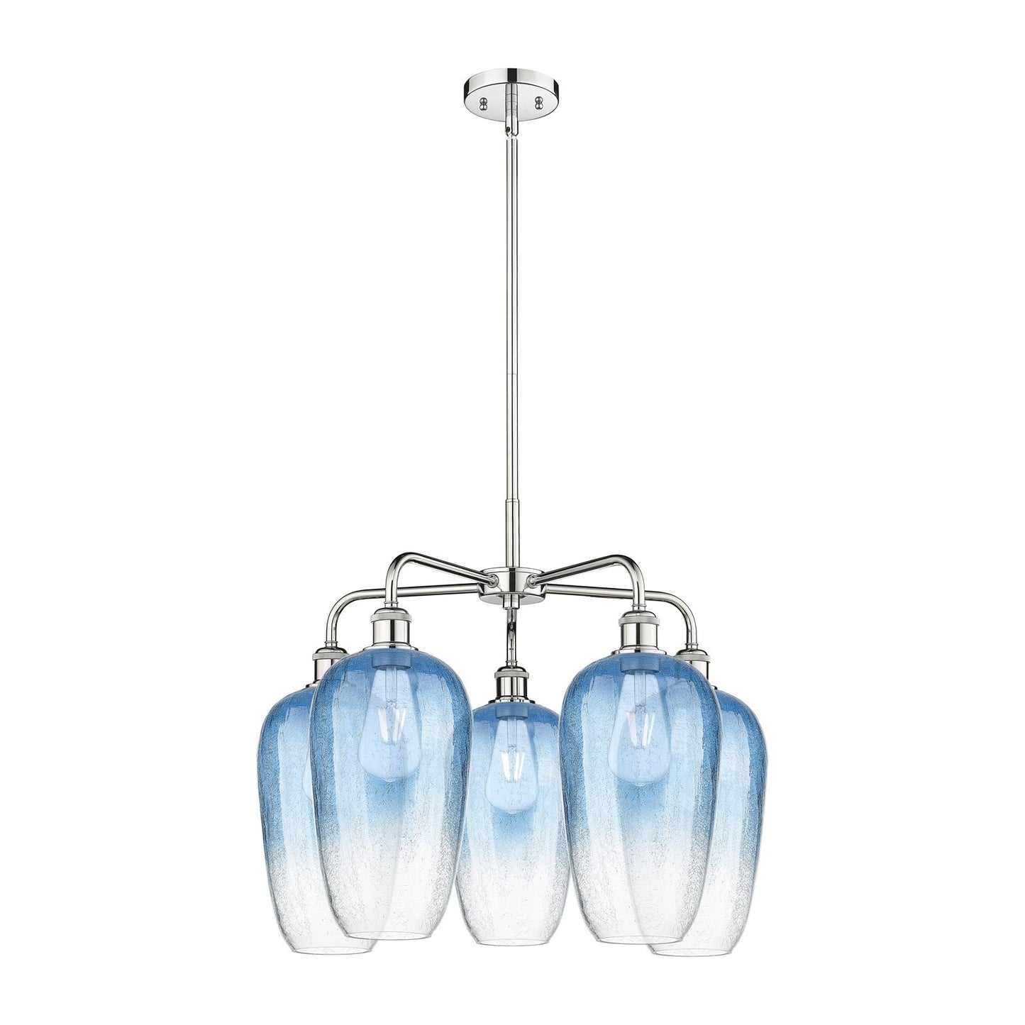 Innovations Brookhaven Flute 26in 5-Light Chandelier | Industrial Polished Chrome Steel and Sapphire Blue Glass | Kitchen | Model 516-5CR-PC-G484-7SB