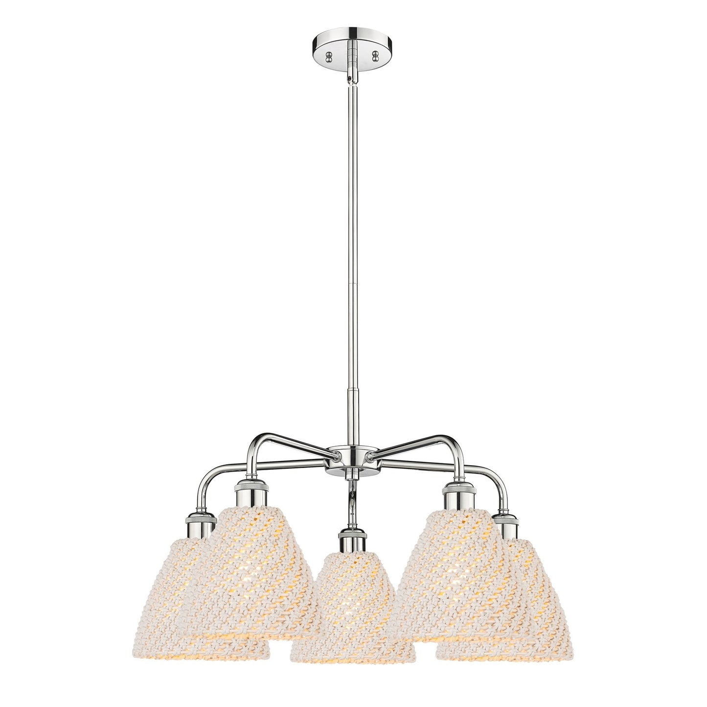 Innovations Bristol Natural 26in 5-Light Chandelier | Industrial Polished Chrome and Natural Fiber Shade | Damp Rated Dining | Model 516-5CR-PC-NBD-75-NAT