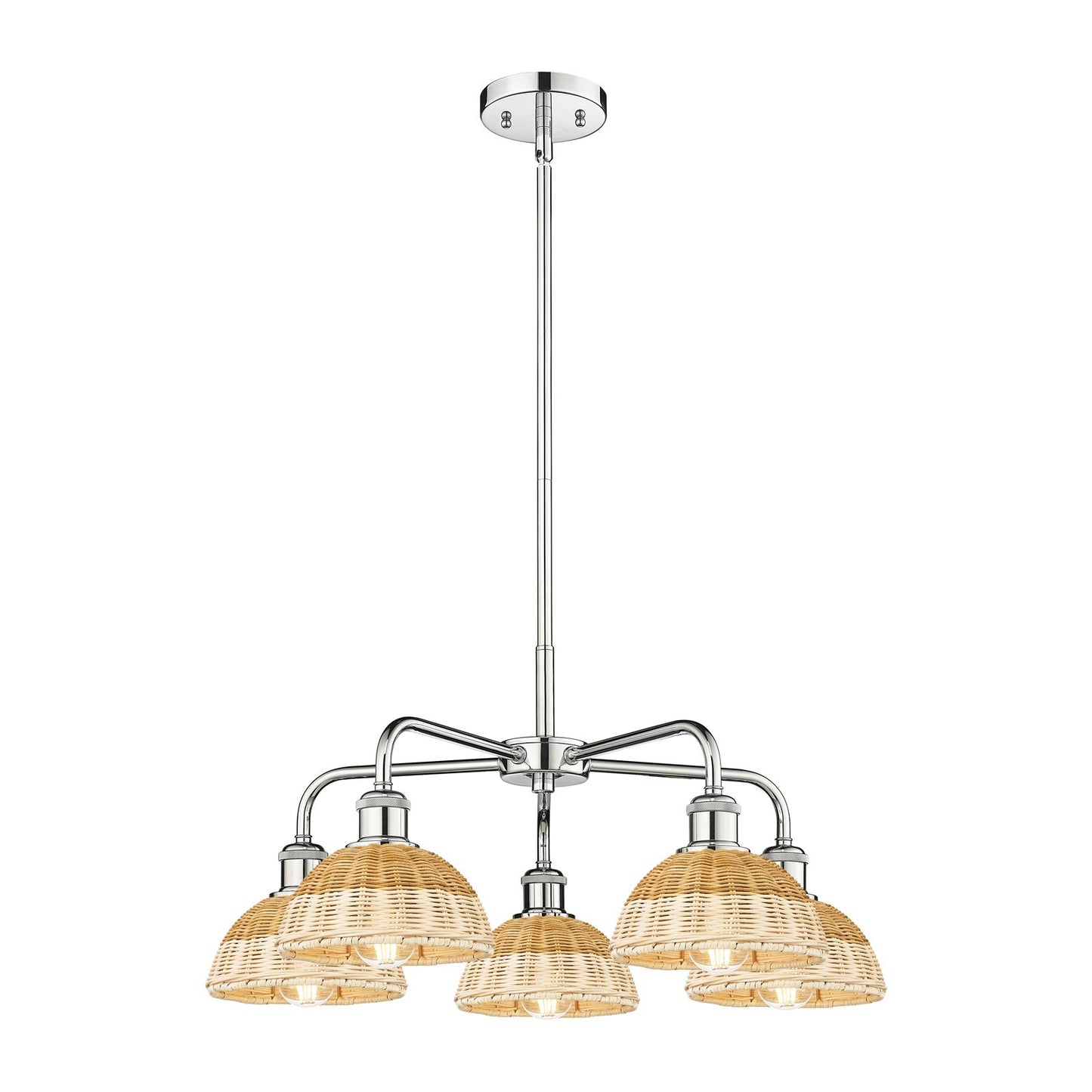 Innovations Bristol Natural II 26in 5-Light Chandelier | Industrial Polished Chrome and Natural Fiber Shade | Living Room & | Model 516-5CR-PC-NBD2-75-NAT