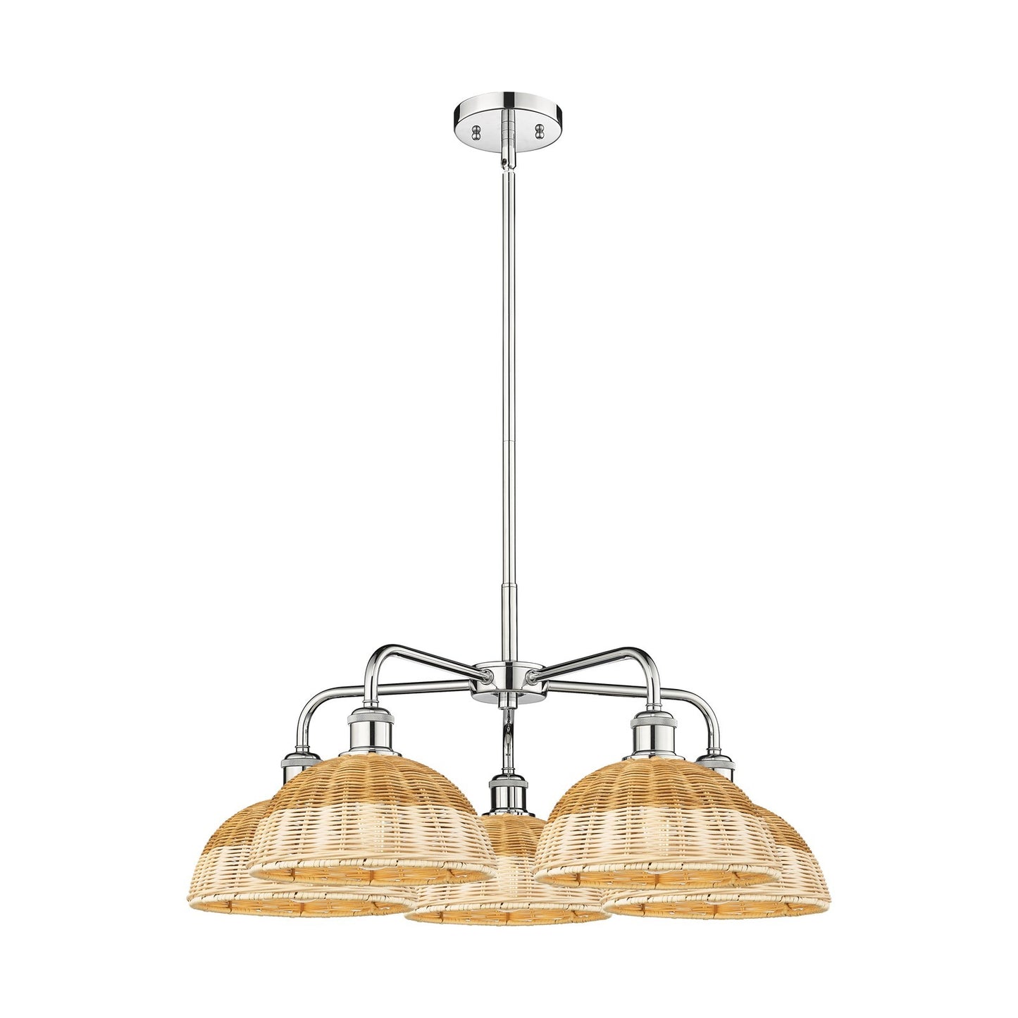 Innovations Bristol Natural II 28in 5-Light Chandelier | Industrial Polished Chrome and Natural Fiber Dome Shade | Model 516-5CR-PC-NBD2-9-NAT