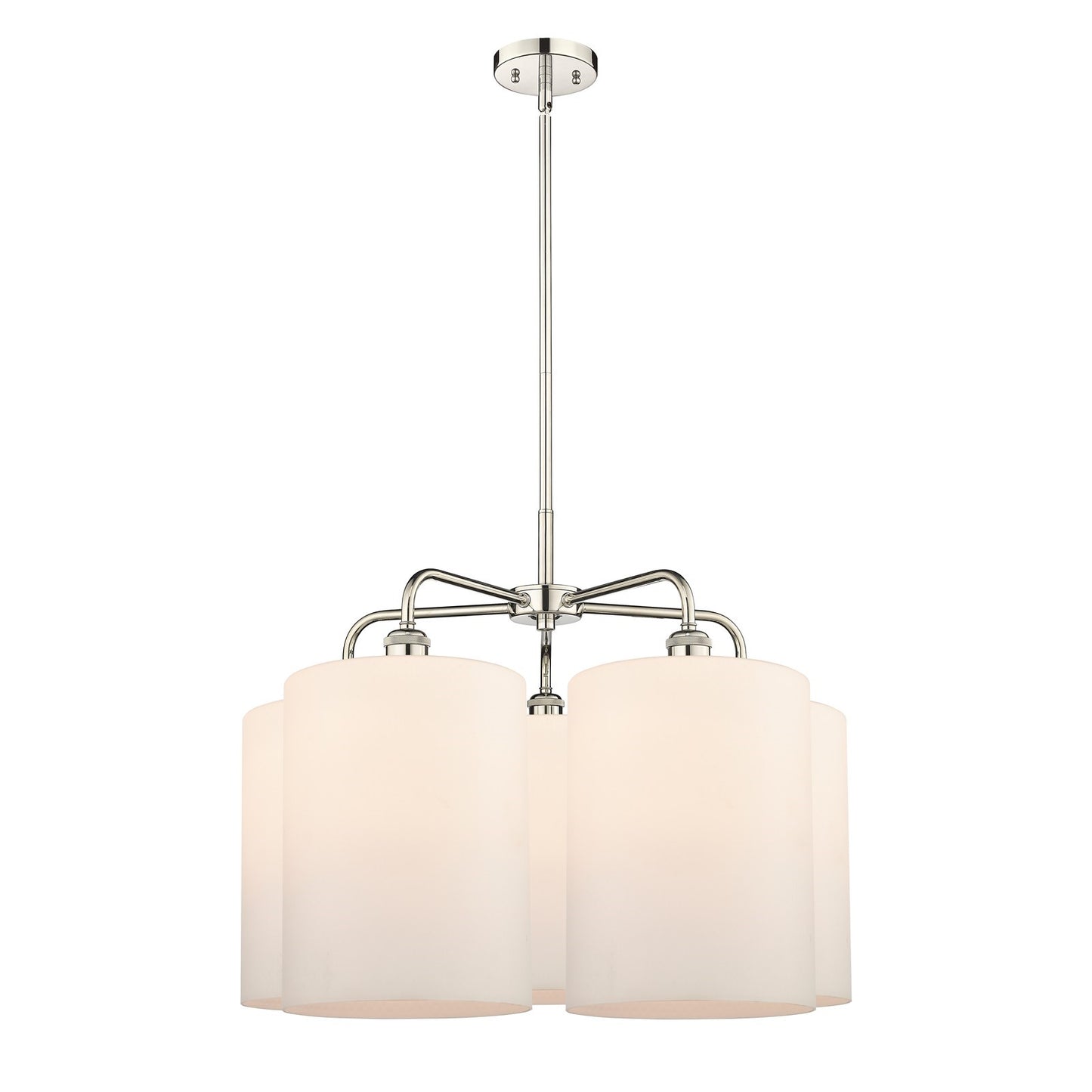 Innovations Cobbleskill 28in 5-Light Chandelier | Industrial Polished Nickel and Matte White Glass | Dining Room & Living Room | Model 516-5CR-PN-G111-L