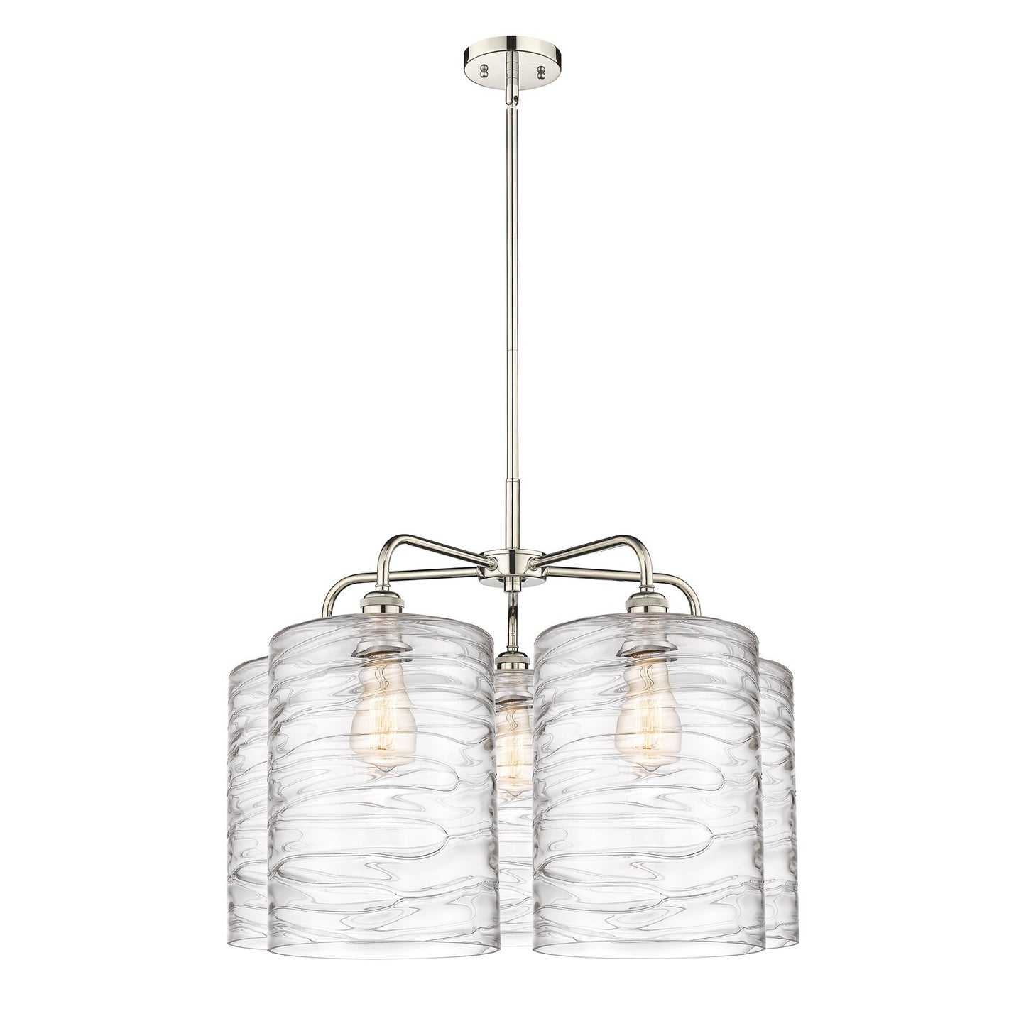 Innovations Cobbleskill 28in 5-Light Chandelier | Industrial Polished Nickel and Clear Deco Swirl Glass | Dining Room & Living | Model 516-5CR-PN-G1113-L