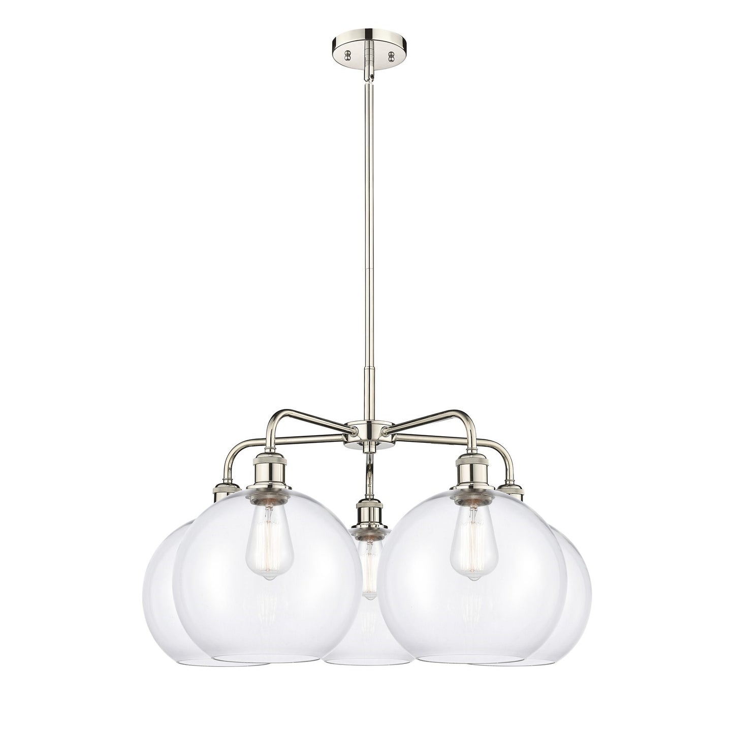 Innovations Athens 28in 5-Light Chandelier | Industrial Polished Nickel and Clear Glass | Dining Room & Living Room | 28 x 28 x | Model 516-5CR-PN-G122-10