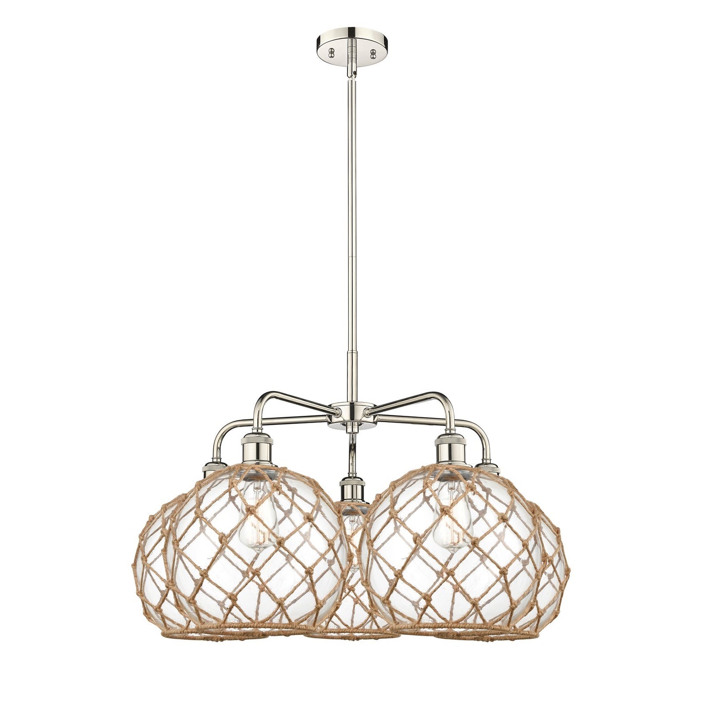 Innovations Farmhouse Rope 29in 5-Light Chandelier | Industrial Polished Nickel and Clear Glass | Kitchen Island & Dining | Model 516-5CR-PN-G122-10RB