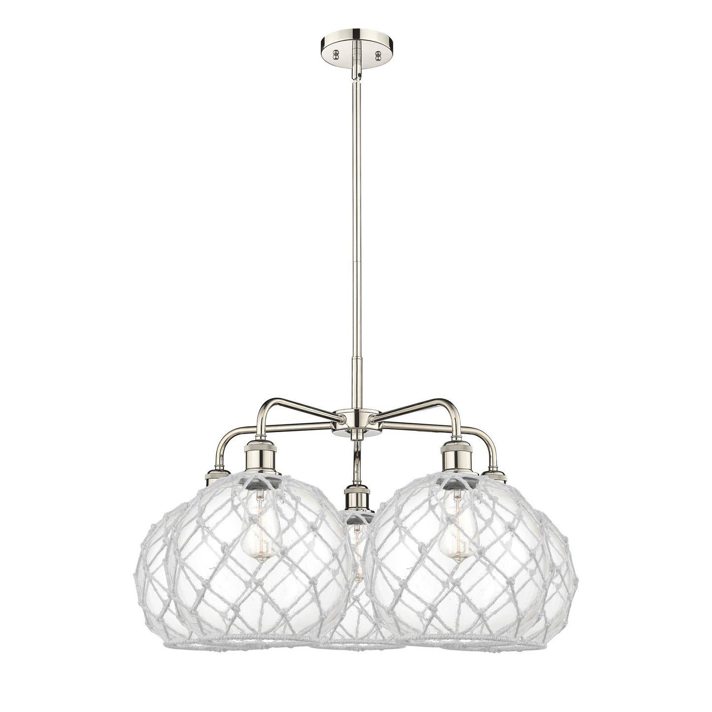 Innovations Farmhouse Rope 29in 5-Light Chandelier | Industrial Polished Nickel and Clear Glass with White Rope | Dining Room | Model 516-5CR-PN-G122-10RW