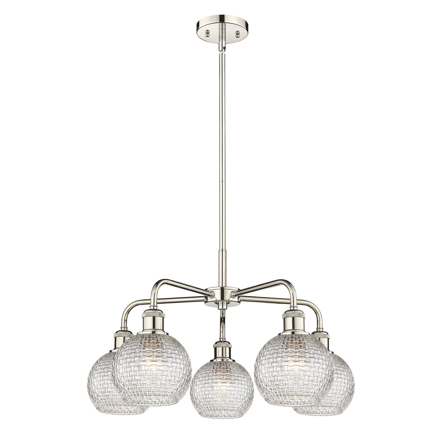 Innovations Athens 24in 5-Light Chandelier | Modern Farmhouse Polished Nickel and Clear Basket Weave Glass | Dining Room & | Model 516-5CR-PN-G122C-6CL