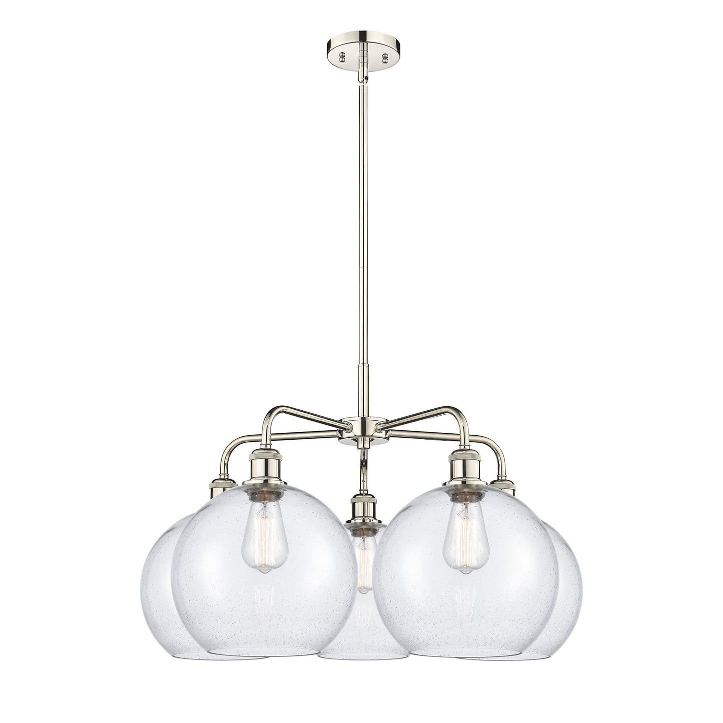 Innovations Athens 28in 5-Light Chandelier | Industrial Polished Nickel and Seedy Glass | Dining Room & Living Room | 28 x 28 x | Model 516-5CR-PN-G124-10