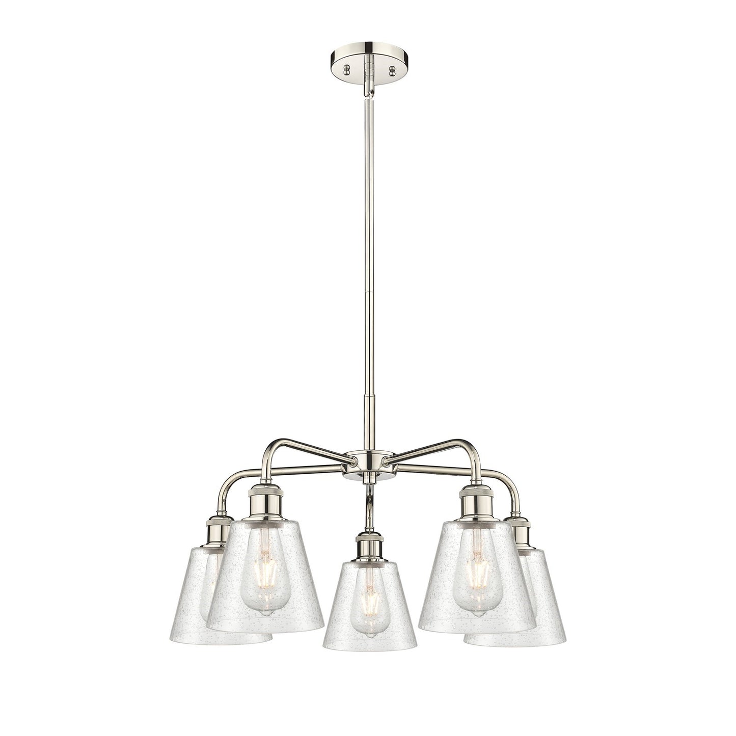 Innovations Caton 24.5in 5-Light Chandelier | Art Nouveau Polished Nickel Steel and Frosted Glass | Dining Room & Living Room | Model 516-5CR-PN-G454