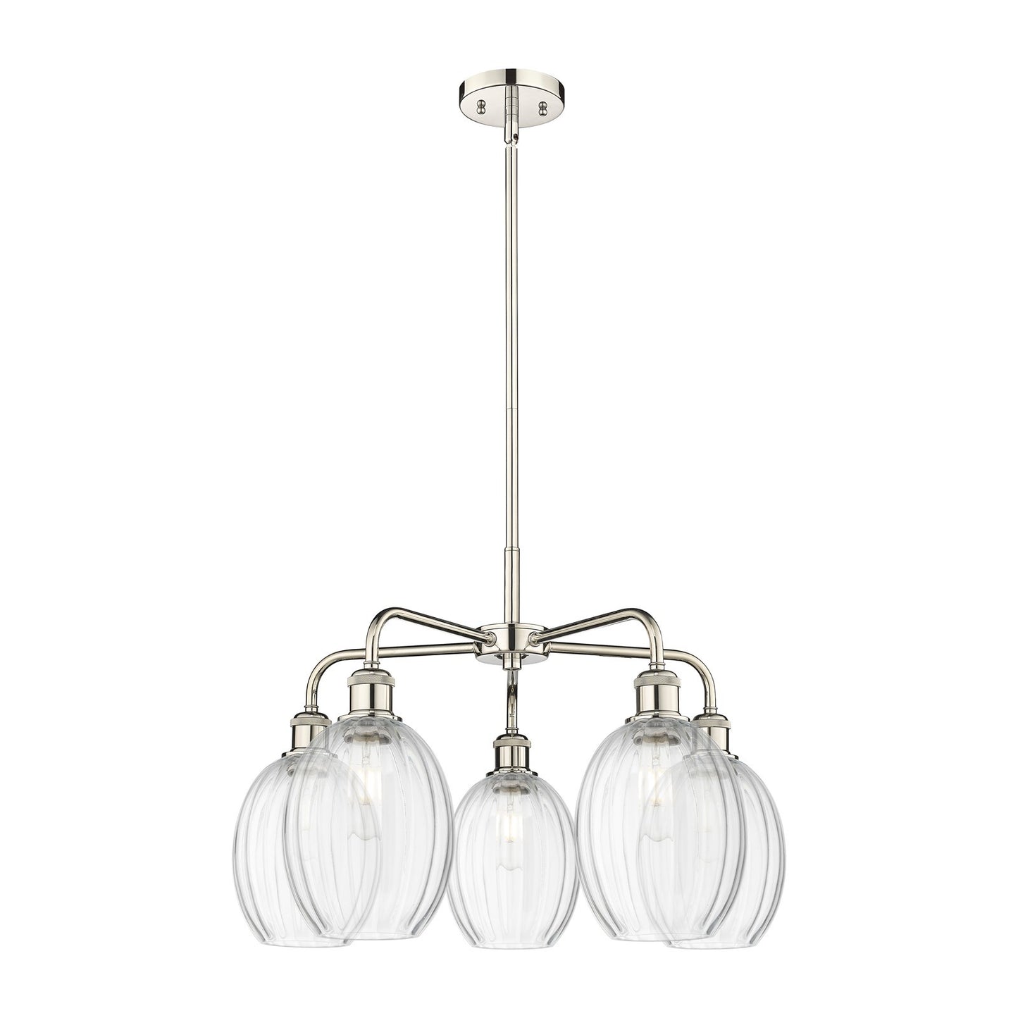 Innovations Preston Bulb 25in 5-Light Chandelier | Industrial Polished Nickel and Clear Glass | Dining Room & Living Room | Model 516-5CR-PN-G459-6CL