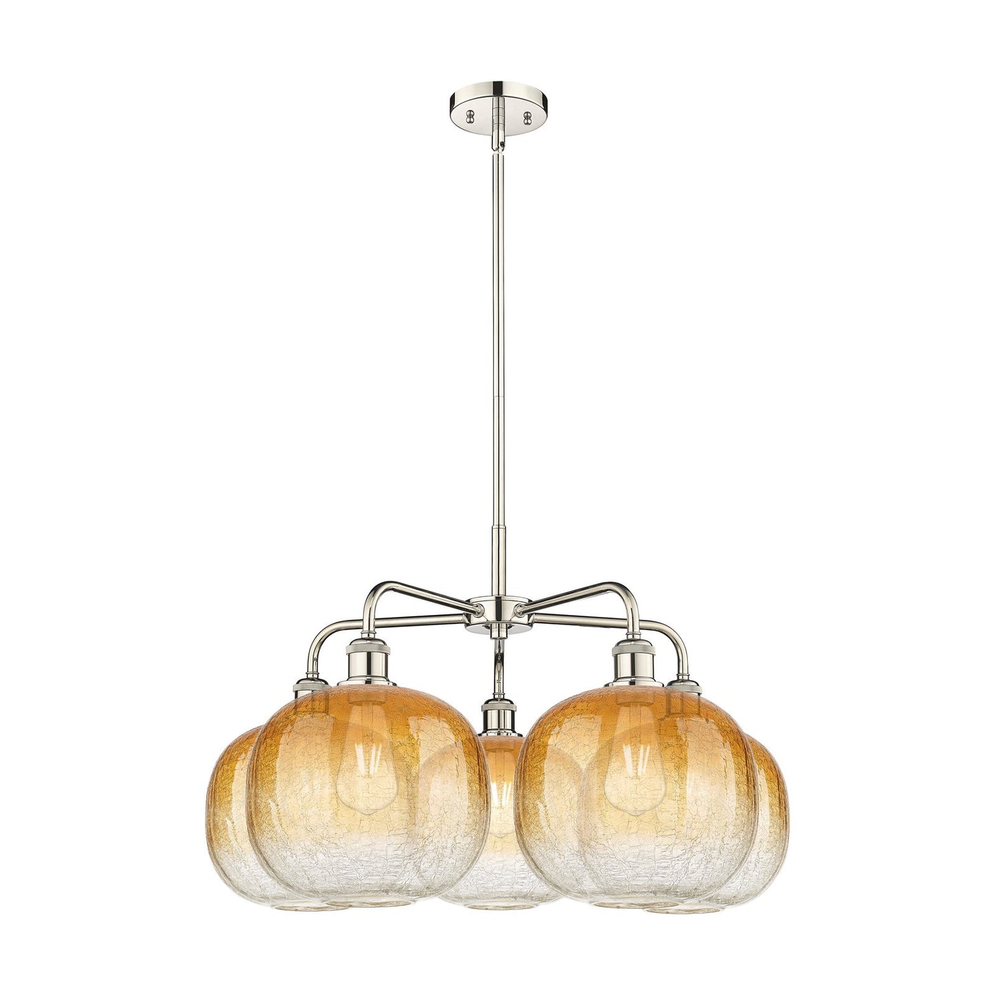 Innovations Brookhaven Sphere 29in 5-Light Chandelier | Industrial Polished Nickel and Amber Glass | Dining Room & Living | Model 516-5CR-PN-G481-10AM
