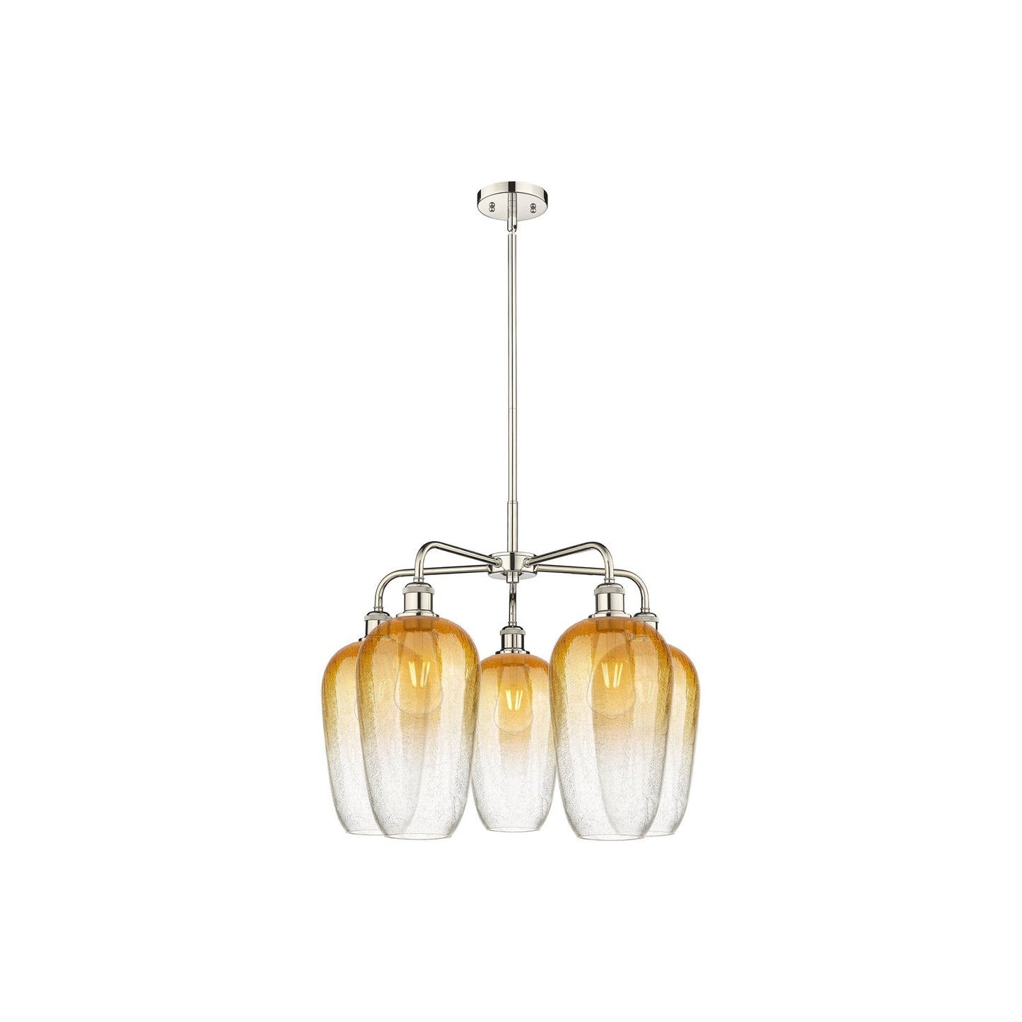 Innovations Brookhaven Flute 26in 5-Light Chandelier | Industrial Polished Nickel and Amber Glass | Dining Room & Living Room | Model 516-5CR-PN-G484-7AM