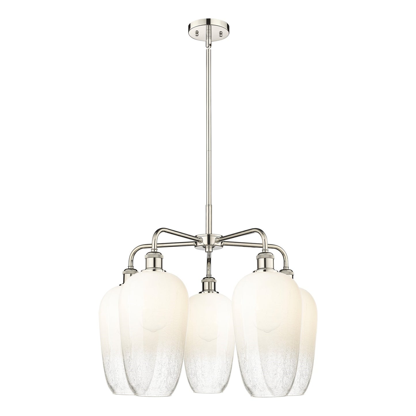 Innovations Brookhaven Flute 26in 5-Light Chandelier | Industrial Polished Nickel Steel and Opal Glass | Dining Room & Living | Model 516-5CR-PN-G484-7OP