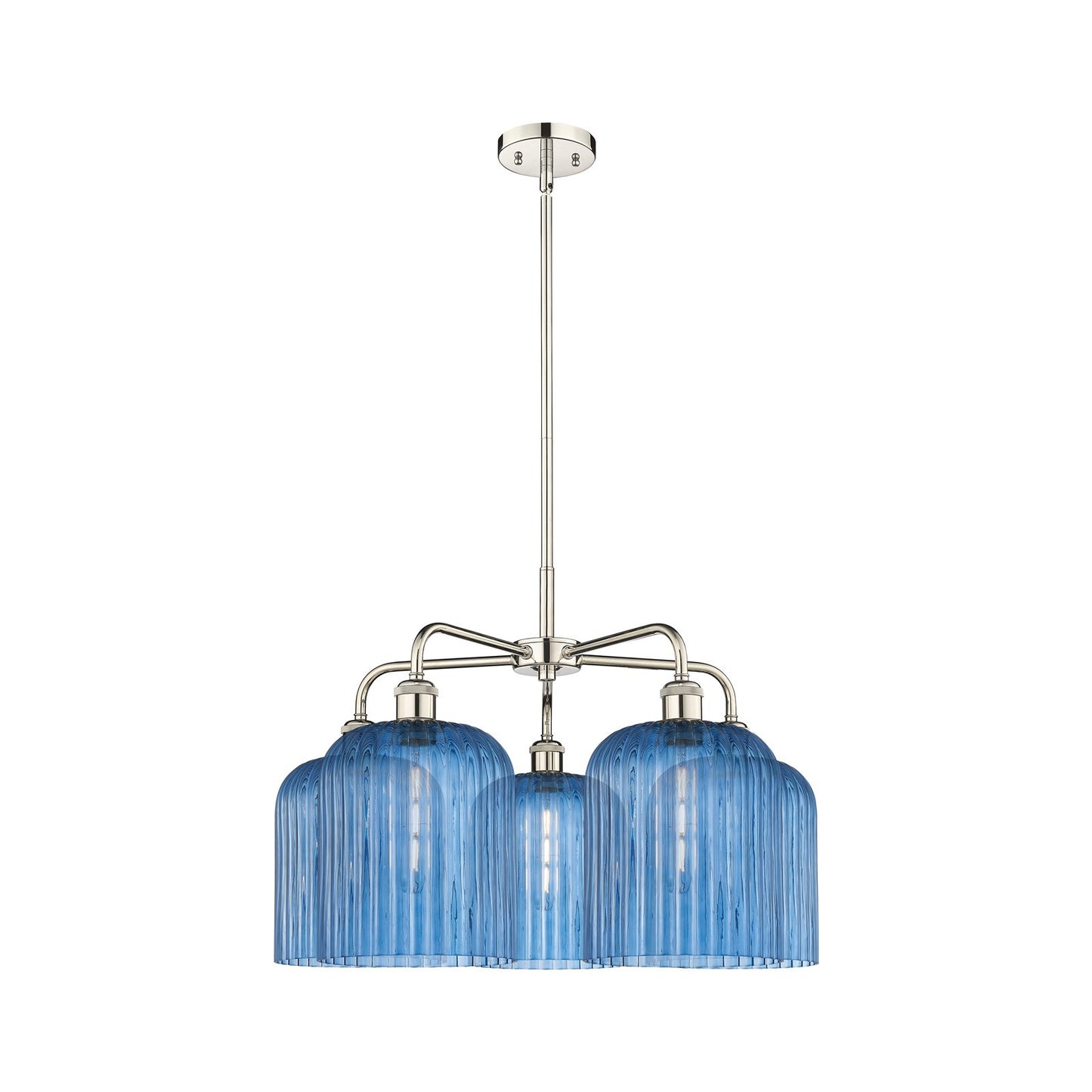 Innovations Bridal Veil 23in 5-Light Chandelier | Art Nouveau Polished Nickel and Princess Blue Ribbed Glass | Dining Room & | Model 516-5CR-PN-G559-8BL
