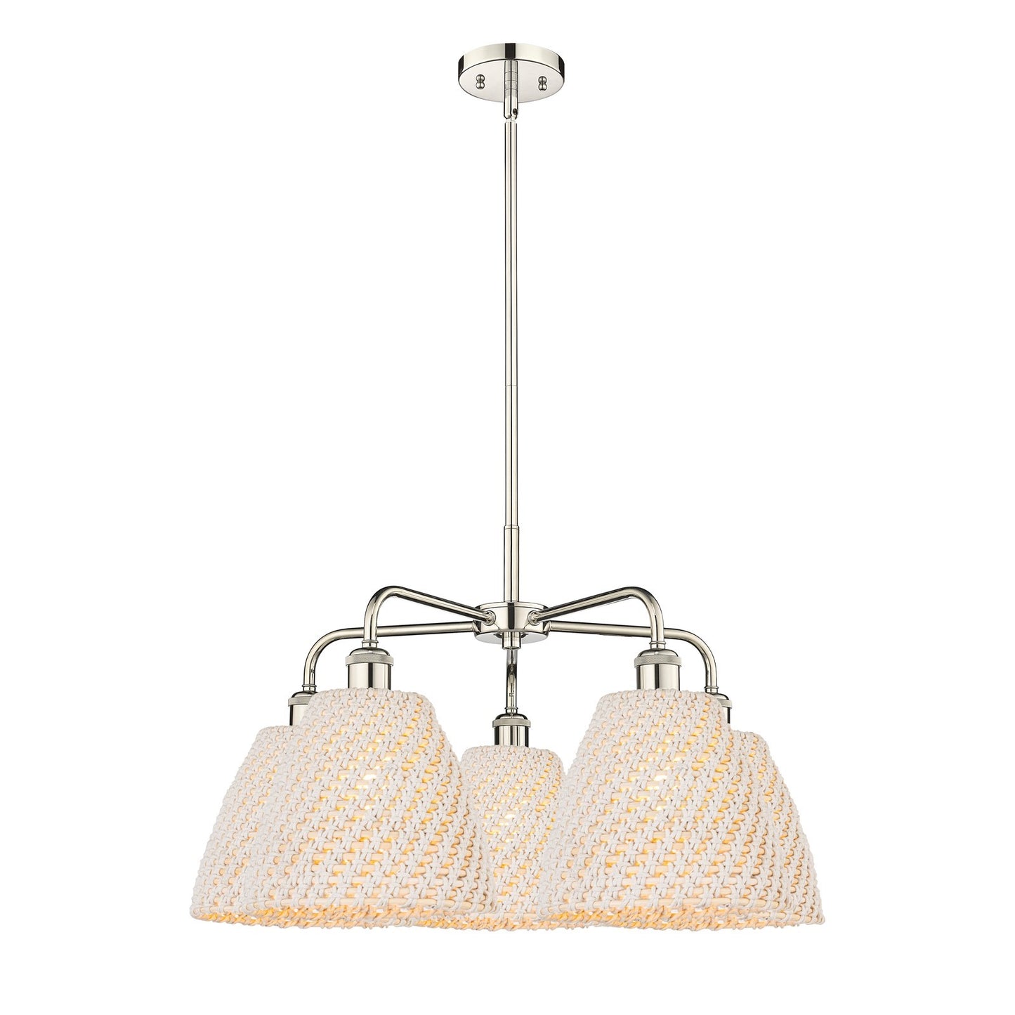 Innovations Bristol Natural 28in 5-Light Chandelier | Industrial Polished Nickel and Natural Fiber Dome Shade | Dining Room & | Model 516-5CR-PN-NBD-9-NAT