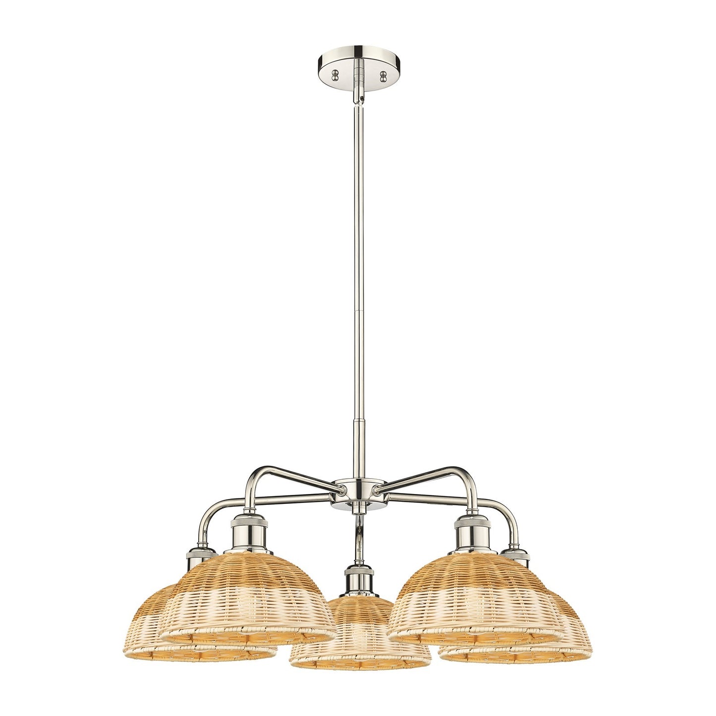 Innovations Lighting Bristol Natural II 28in 5-Light Chandelier | Industrial Polished Nickel and Natural Fiber Dome Shade | Model 516-5CR-PN-NBD2-9-NAT
