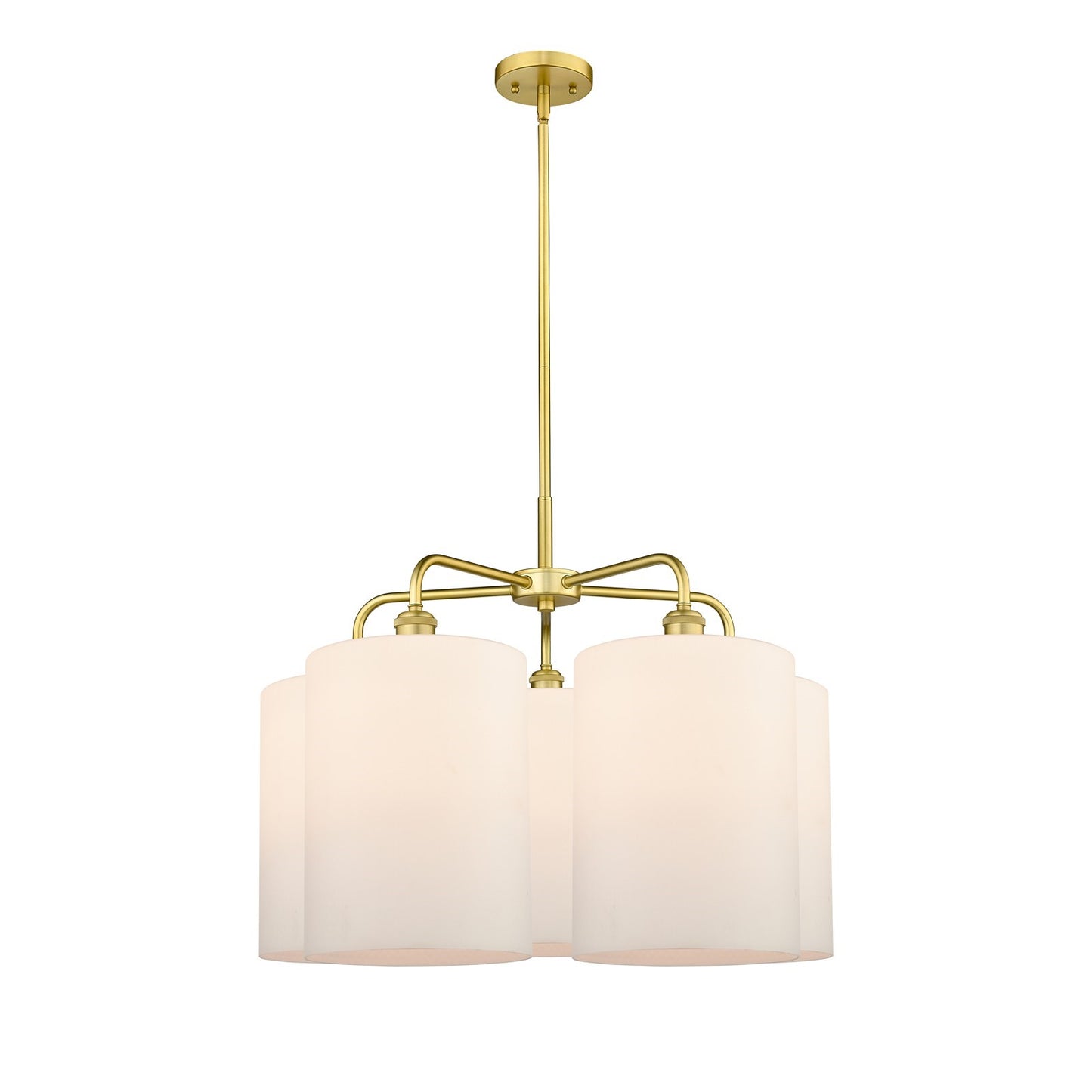 Innovations Cobbleskill 28in 5-Light Chandelier | Industrial Satin Gold and Matte White Glass | Dining Room & Living Room | 27.5 | Model 516-5CR-SG-G111-L