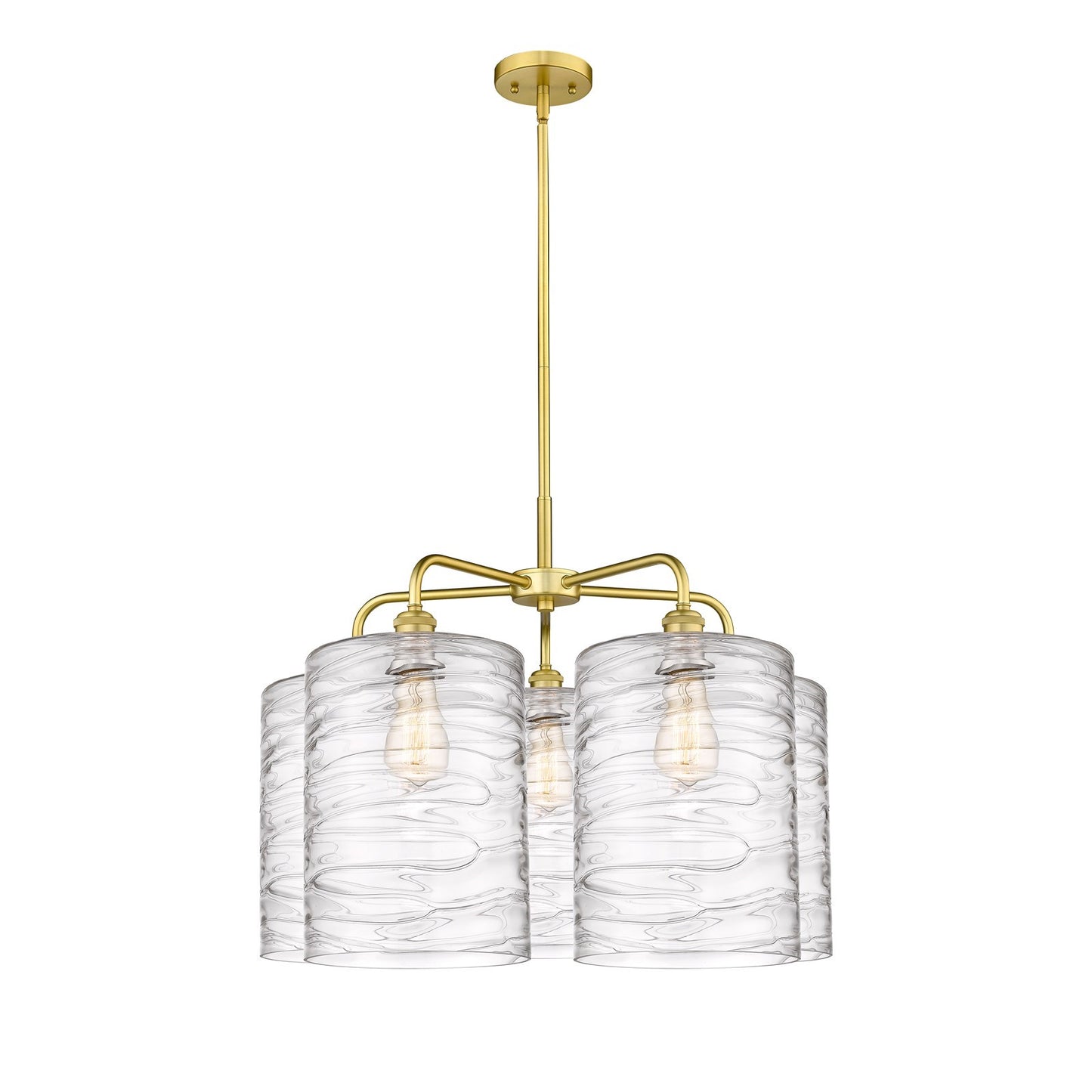 Innovations Cobbleskill 28in 5-Light Chandelier | Industrial Satin Gold Steel and Deco Swirl Glass | Dining Room & Living Room | Model 516-5CR-SG-G1113-L