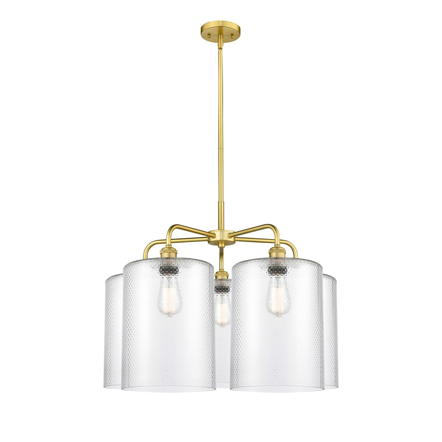 Innovations Cobbleskill 28in 5-Light Chandelier | Industrial Satin Gold Steel and Clear Glass | Dining Room & Living Room | 27.5 | Model 516-5CR-SG-G112-L