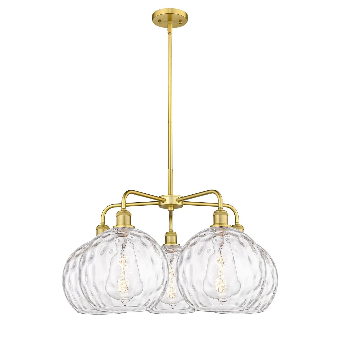 Innovations Athens Water Glass 28in 5-Light Chandelier | Industrial Satin Gold Steel and Clear Glass | Dining Room & Living | Model 516-5CR-SG-G1215-10