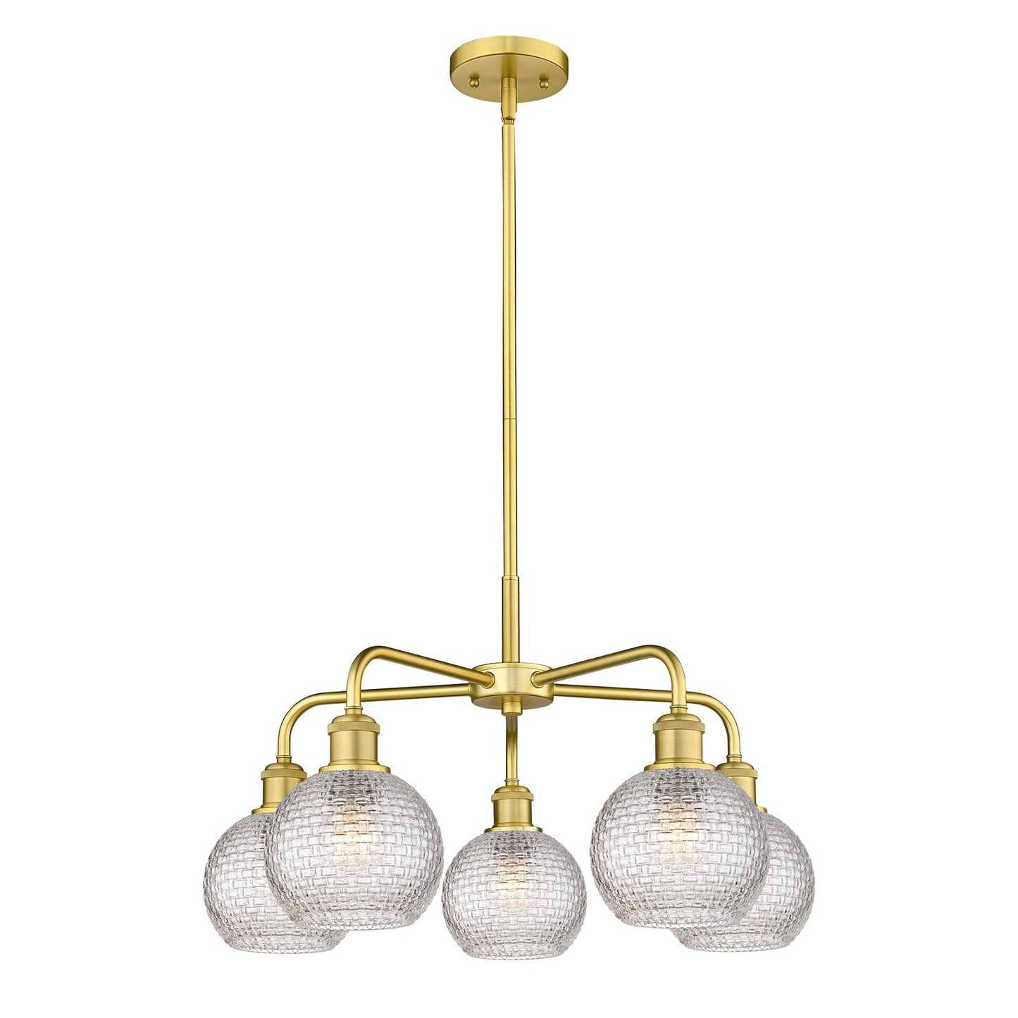 Innovations Athens 24in 5-Light Chandelier | Modern Farmhouse Satin Gold Steel and Clear Basket Weave Glass | Dining Room & | Model 516-5CR-SG-G122C-6CL