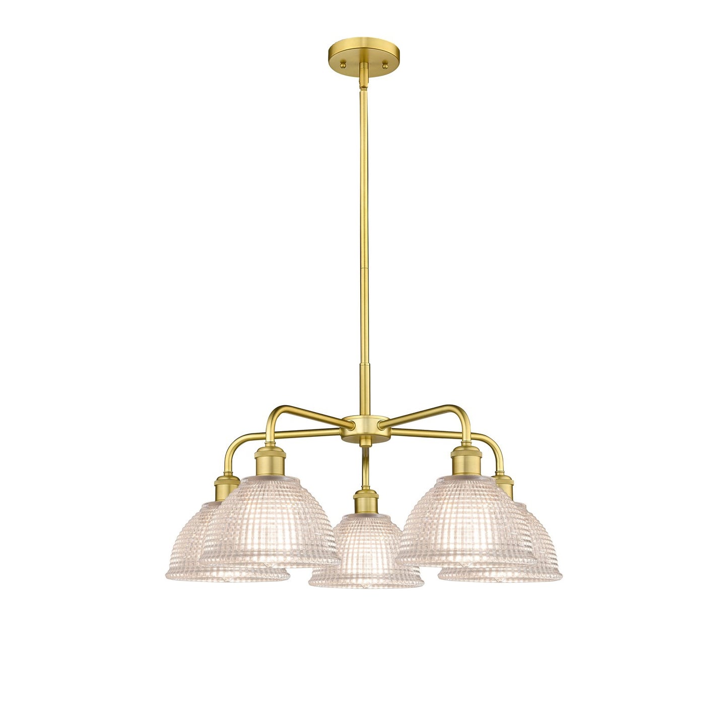 Innovations Arietta 26in 5-Light Chandelier | Industrial Satin Gold Steel and Clear Glass | Damp-Rated Dining Room & Living Room | Model 516-5CR-SG-G422
