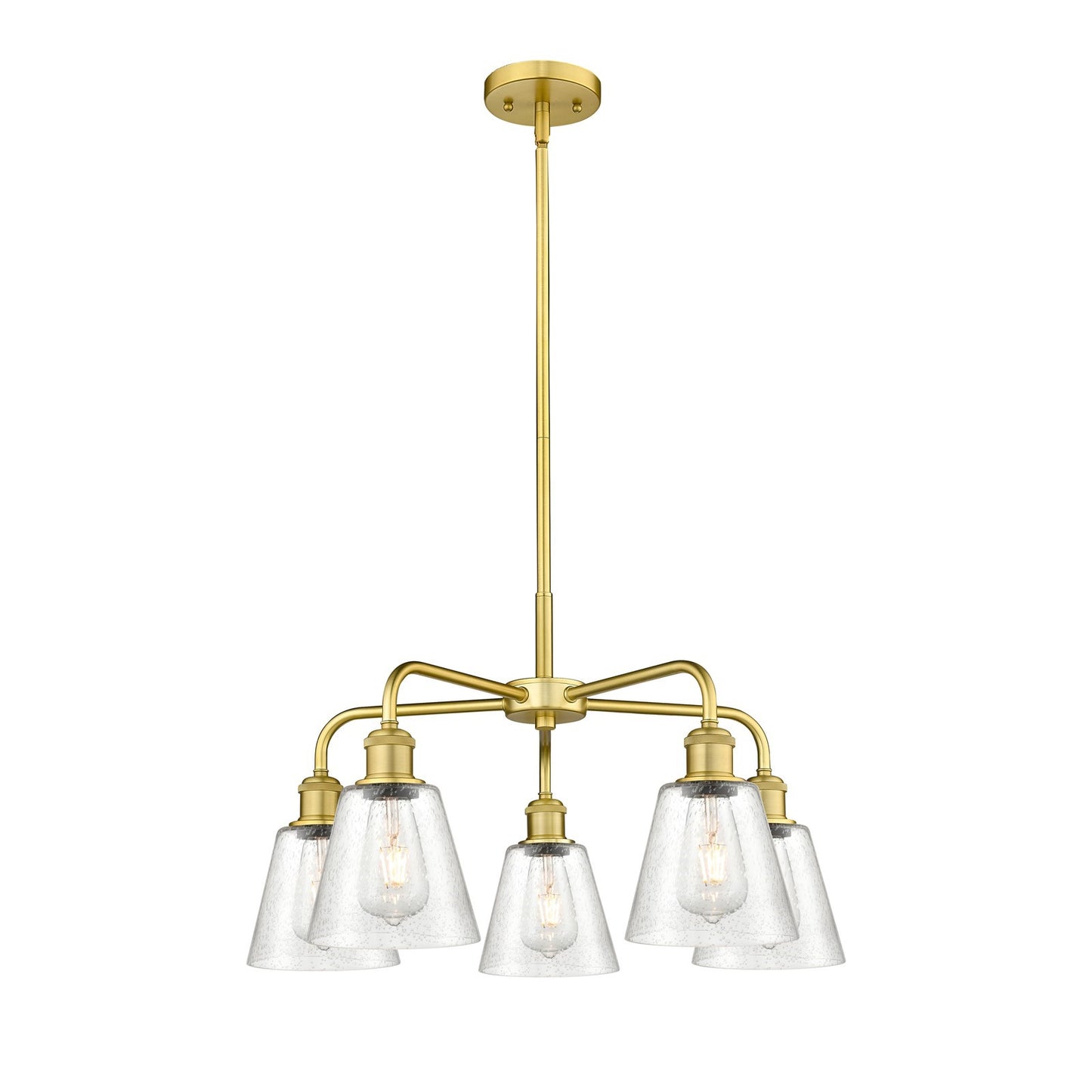 Innovations Caton 24.5in 5-Light Chandelier | Art Nouveau Satin Gold Steel and Frosted Glass | Dining Room & Living Room | 24.5 x | Model 516-5CR-SG-G454