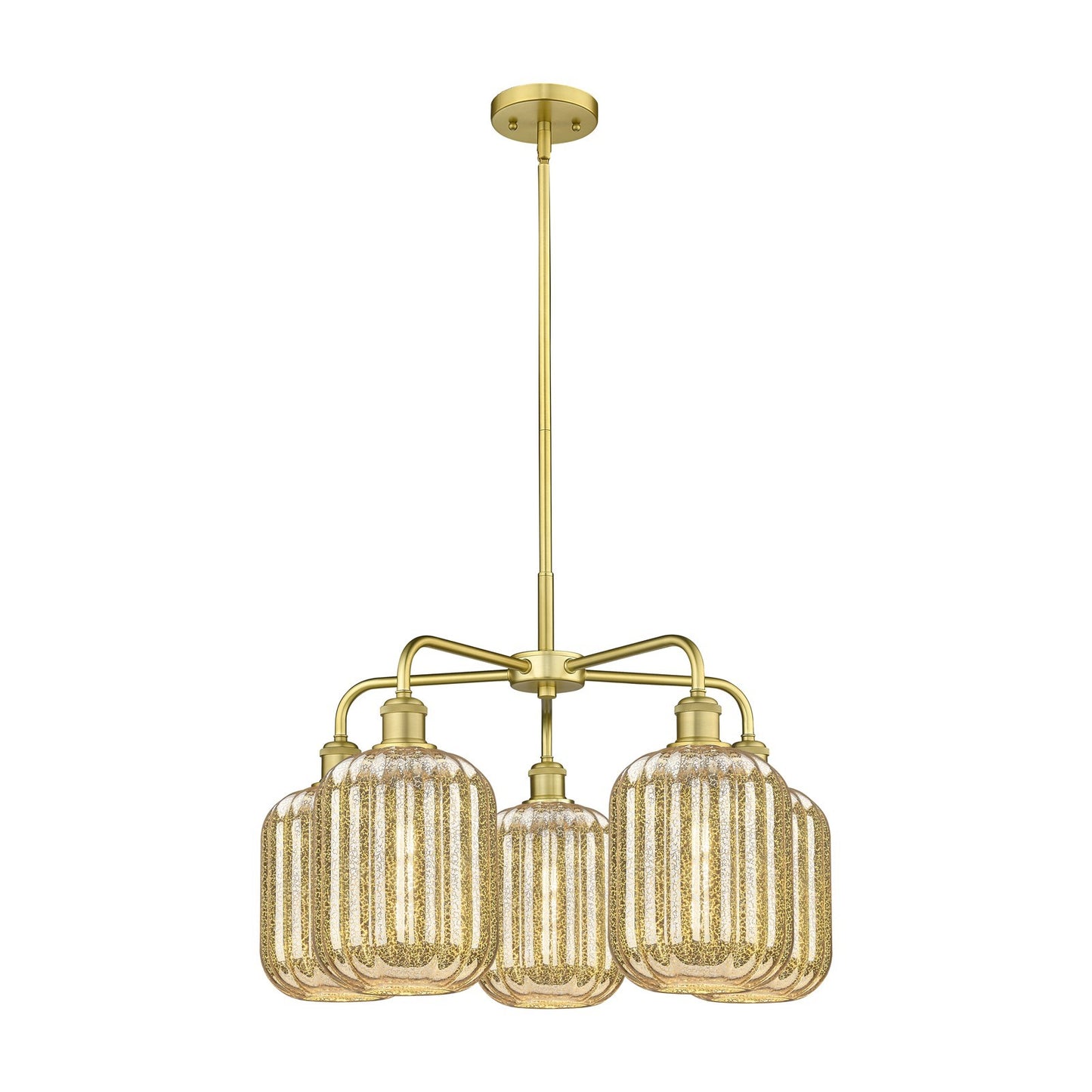 Innovations Preston Cylinder 25in 5-Light Chandelier | Industrial Satin Gold Steel and Mercury Glass | Dining Room & Living | Model 516-5CR-SG-G460-7ME