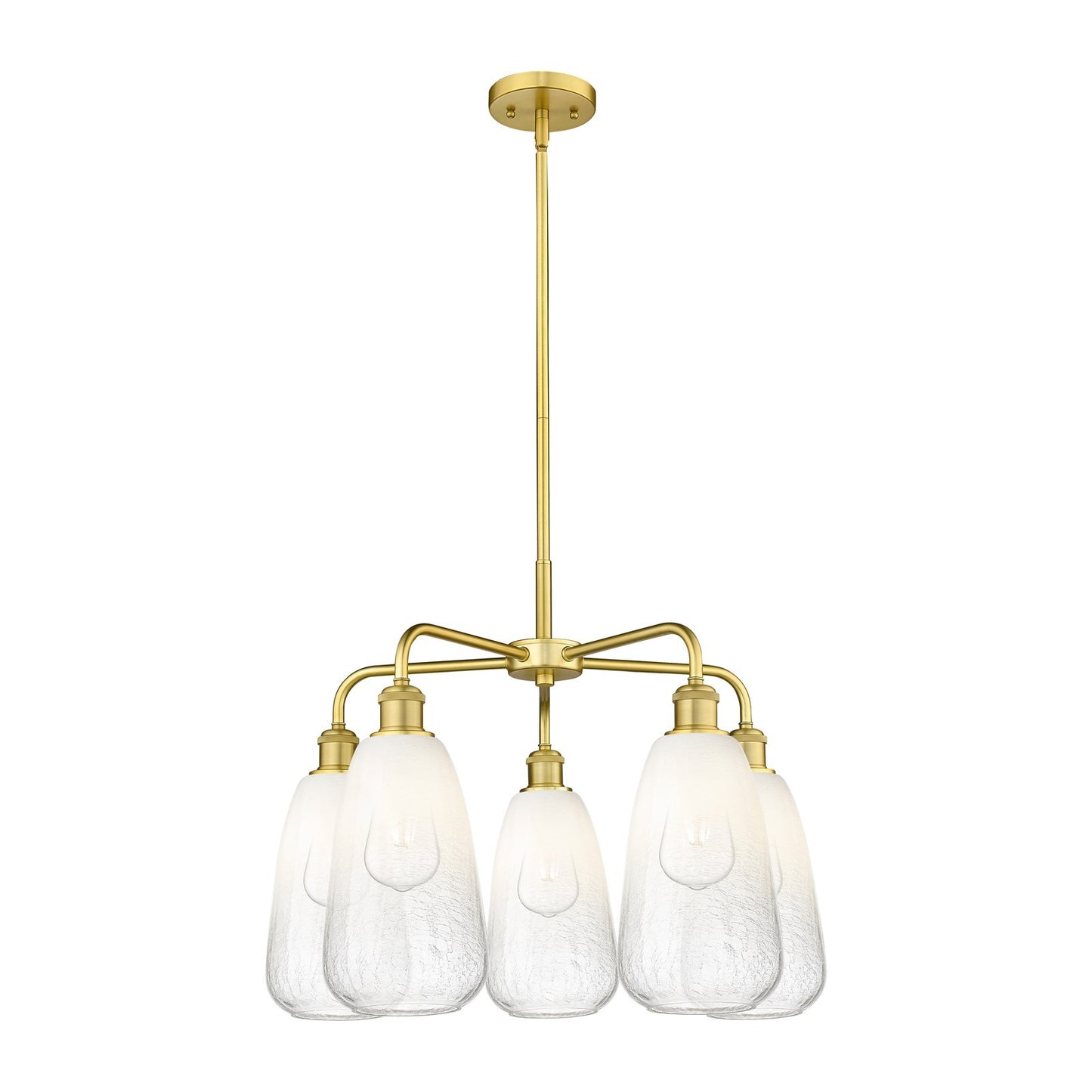 Innovations Brookhaven Almond 25in 5-Light Chandelier | Industrial Satin Gold Steel and Opal Glass | Kitchen Island & Dining | Model 516-5CR-SG-G480-6OP