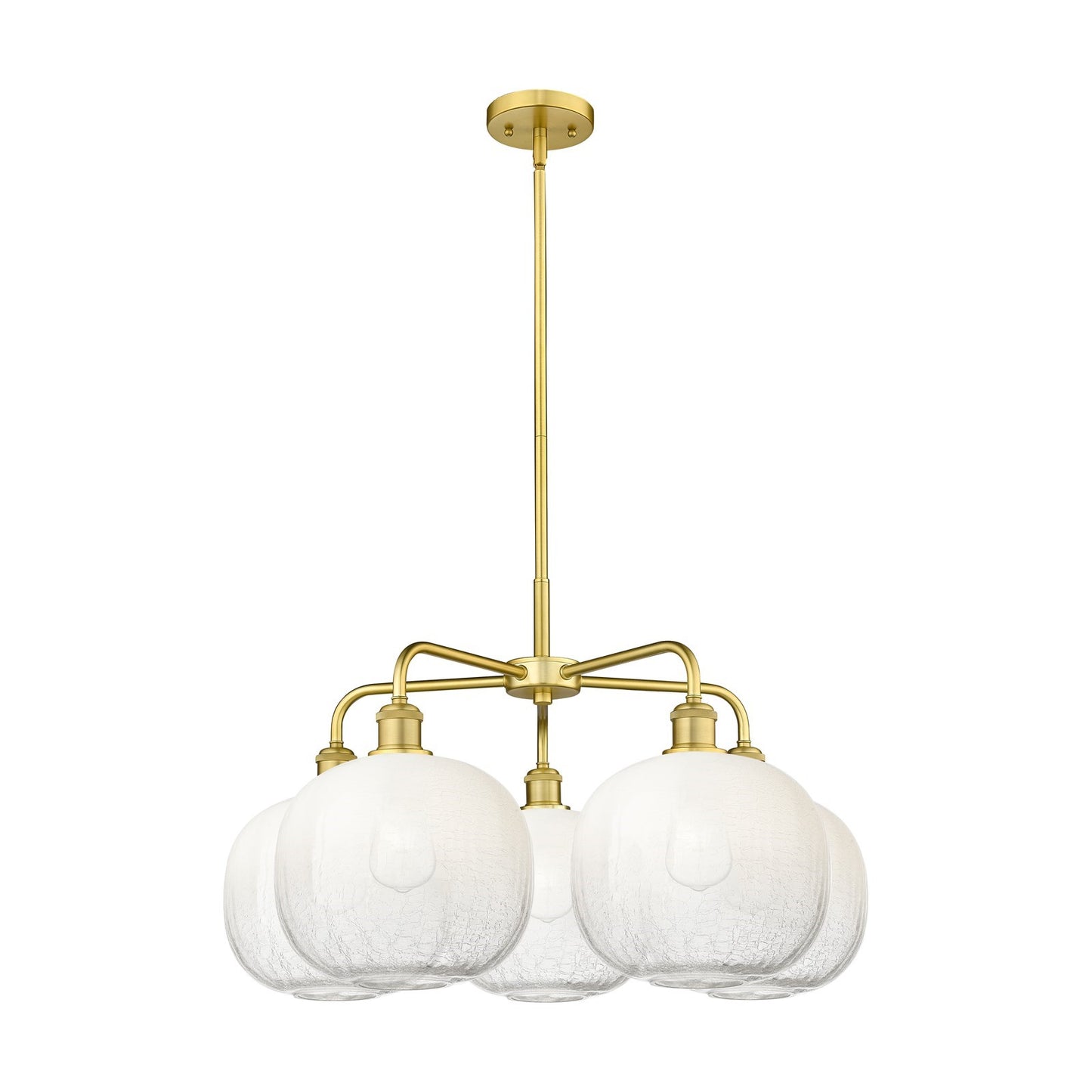 Innovations Brookhaven Sphere 29in 5-Light Chandelier | Industrial Satin Gold Steel and Opal Glass | Dining Room & Living | Model 516-5CR-SG-G481-10OP