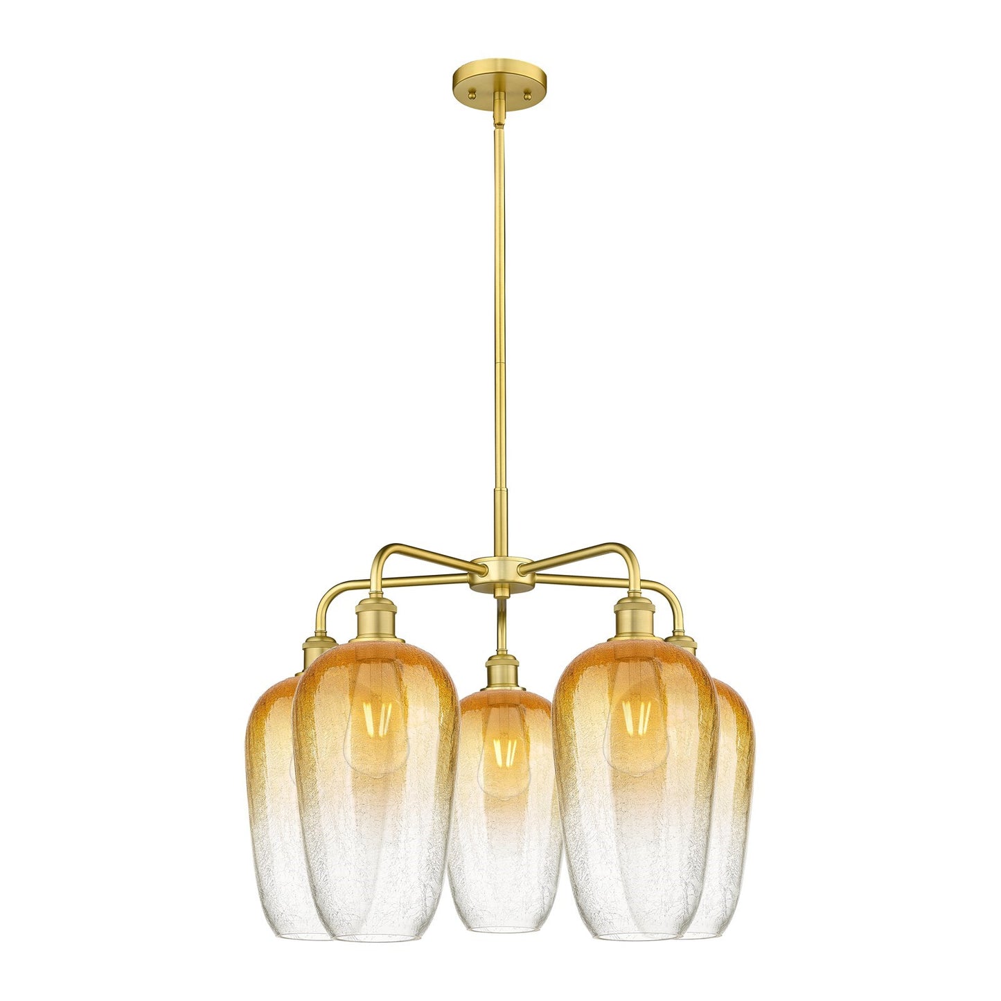 Innovations Brookhaven Flute 26in 5-Light Chandelier | Industrial Satin Gold Steel and Amber Glass | Dining Room & Living Room | Model 516-5CR-SG-G484-7AM