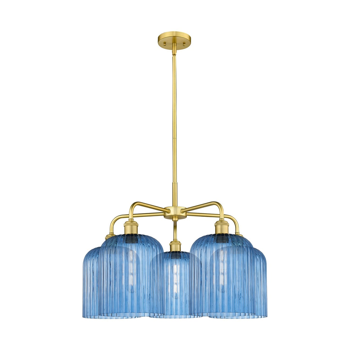 Innovations Bridal Veil 23in 5-Light Chandelier | Art Nouveau Satin Gold Steel and Princess Blue Ribbed Glass | Dining Room & | Model 516-5CR-SG-G559-8BL