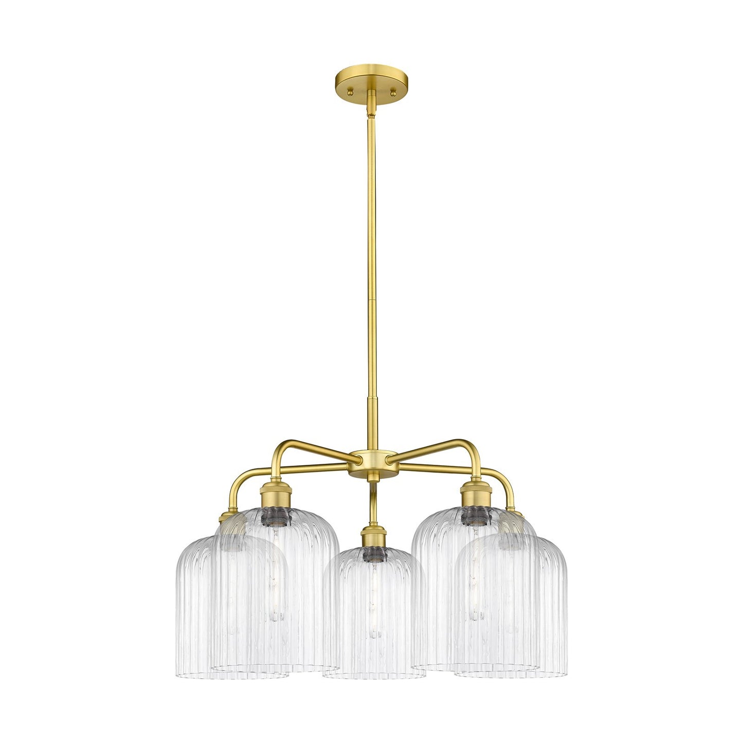Innovations Bridal Veil 23in 5-Light Chandelier | Art Nouveau Satin Gold Steel and Clear Ribbed Glass | Dining Room & Living | Model 516-5CR-SG-G559-8CL
