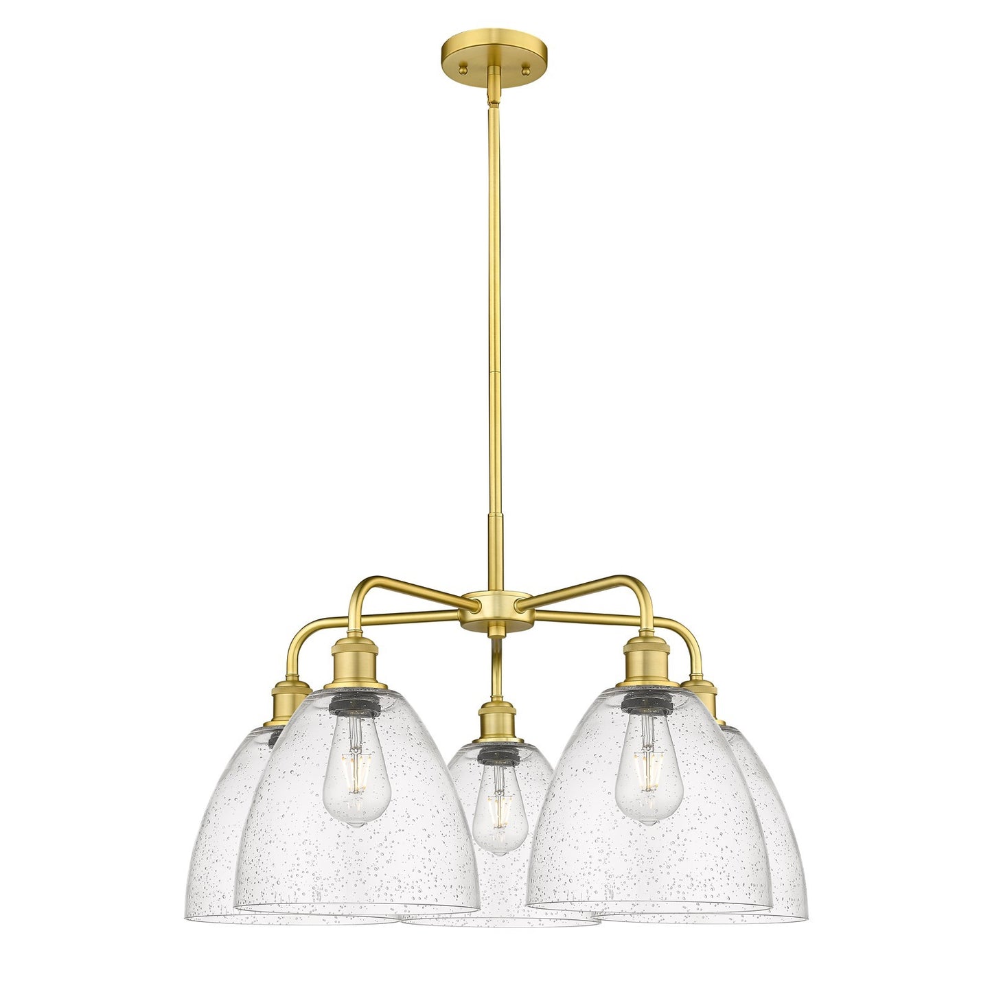 Innovations Bristol 27in 5-Light Chandelier | Industrial Satin Gold Steel and Seedy Glass | Dining Room & Living Room | 27 x 27 | Model 516-5CR-SG-GBD-94